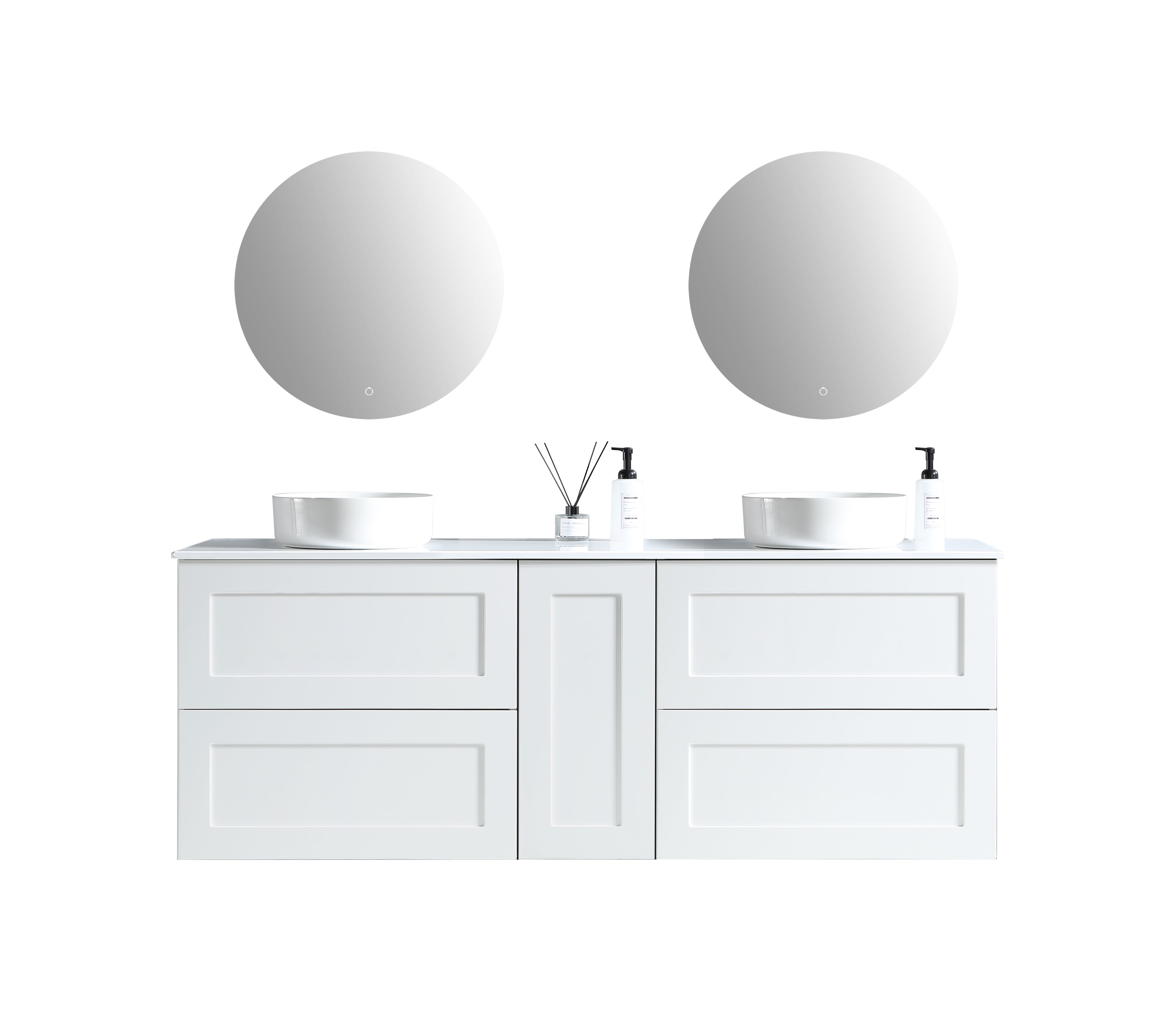 MELA - SHAKER 1500 Matt White Wall Hung Vanity with Door & 4 Drawers