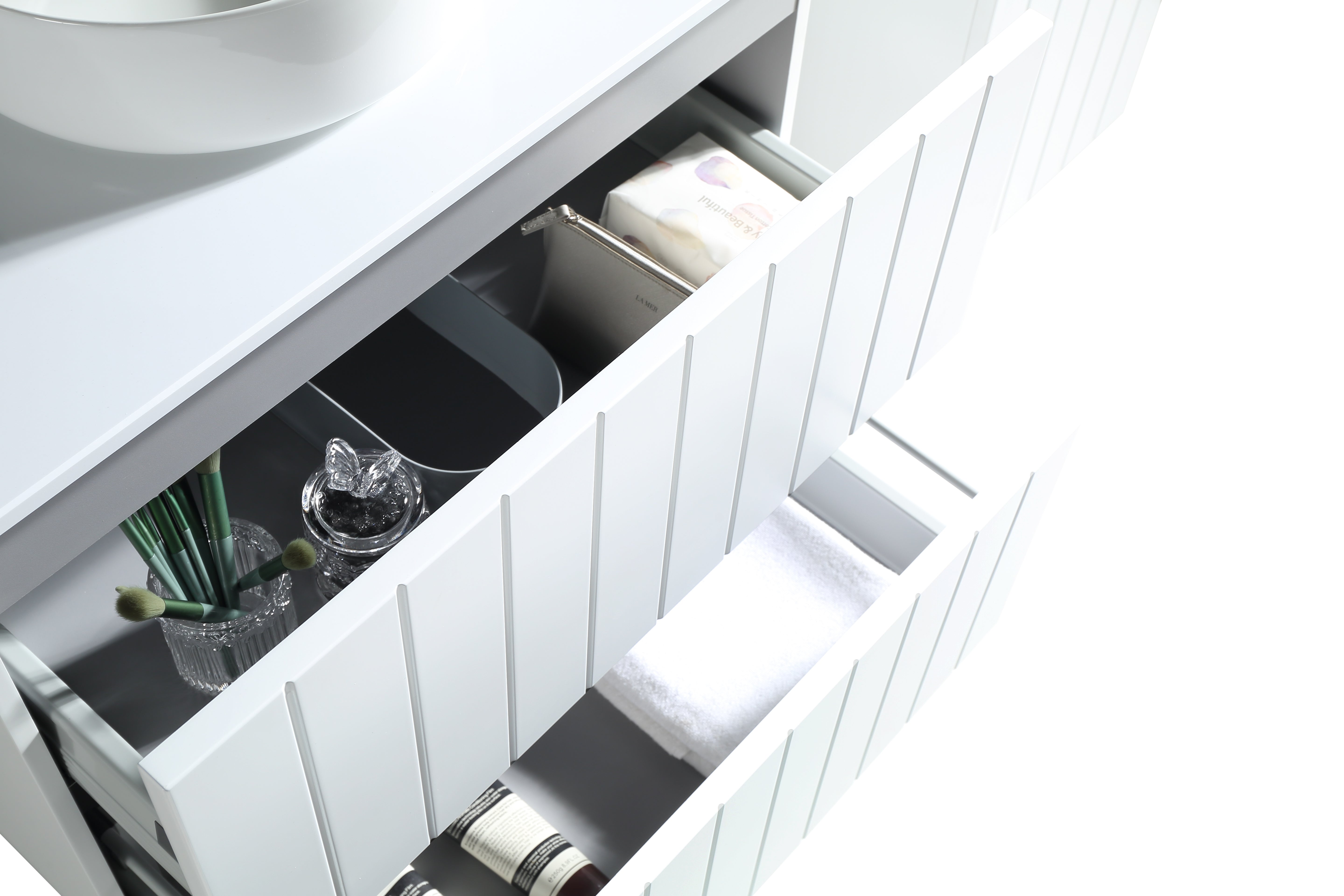 MELA - PASTEL 1500 Matt White Wall Hung Vanity with Two Drawers and Shelves