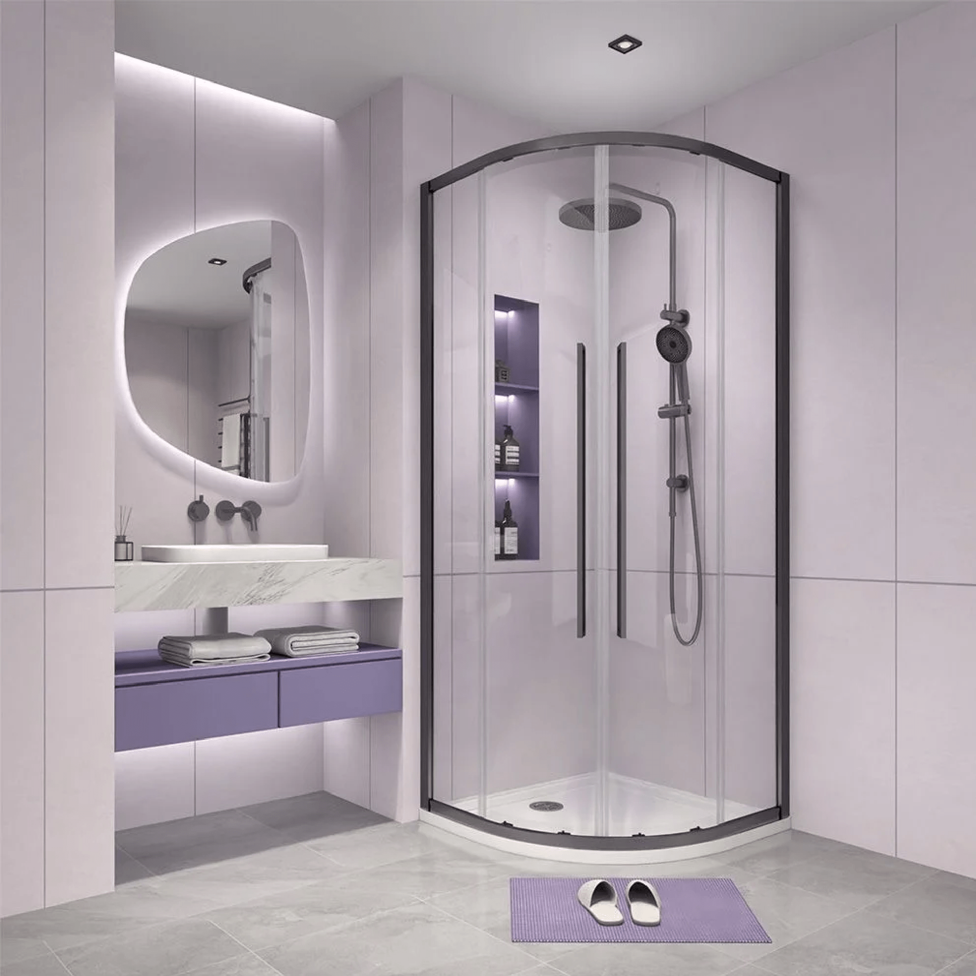 ALPINE - Curved Corner Entry Black 1000x1000mm - Shower Screen - from our - Alpine - supplier–available at Bathroom City Perth