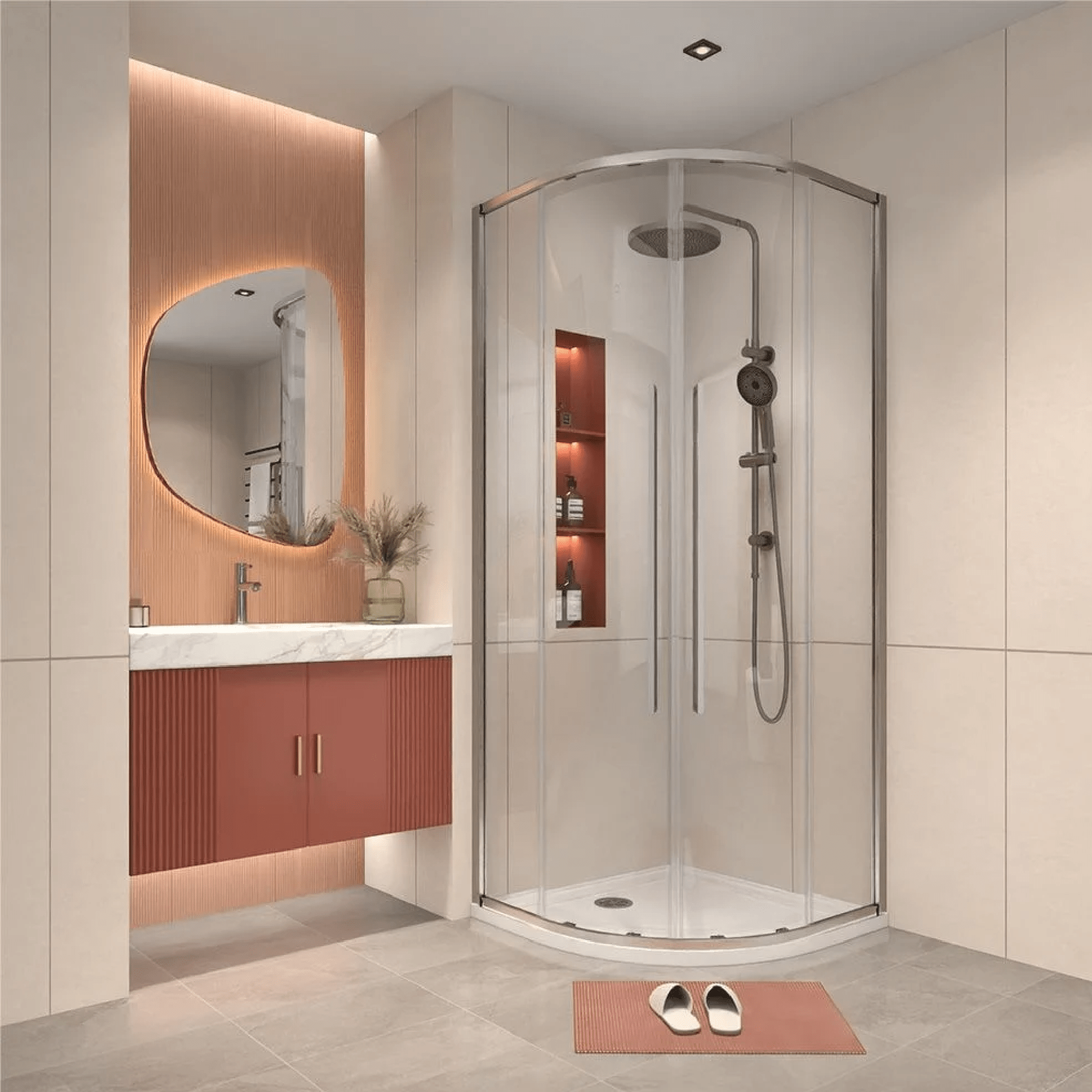 ALPINE - Curved Corner Entry Silver 1000x1000mm - Shower Screen - from our - Alpine - supplier–available at Bathroom City Perth