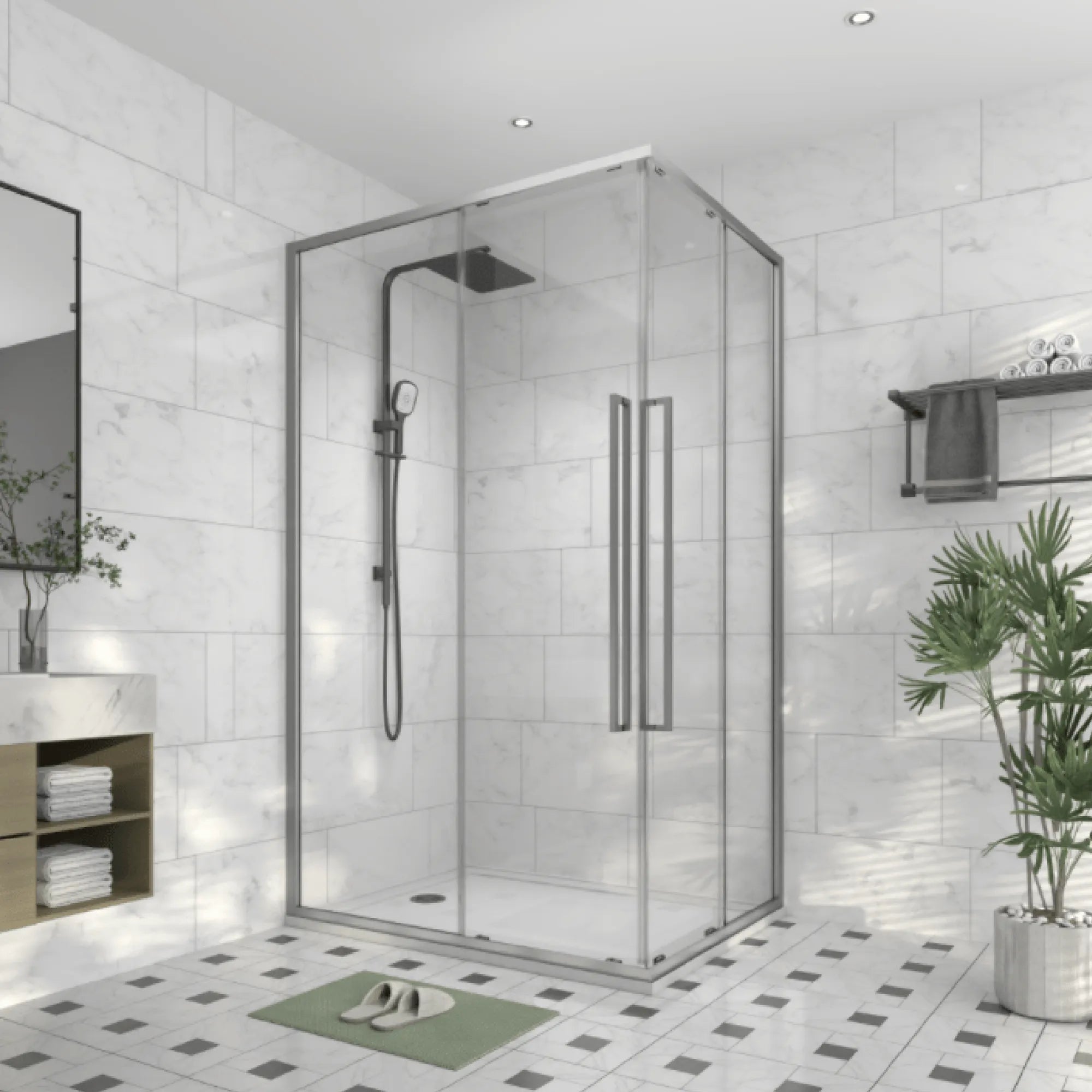 ALPINE - Square Corner Entry Silver 1200x1200mm-Shower Screen-from our-Alpine-supplier–available at Bathroom City Perth