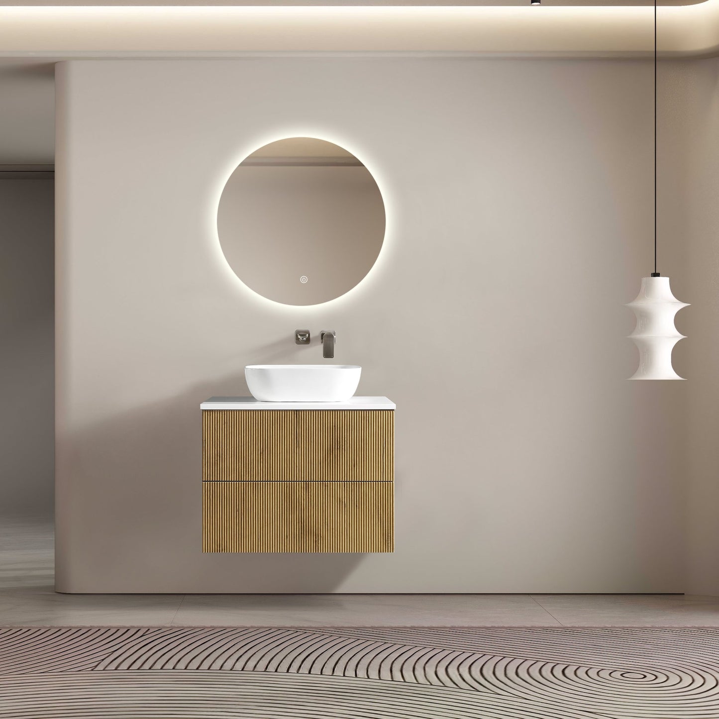 MELA - BRITTANY 750 Oak Fluted Wall Hung Vanity with 2 Drawers