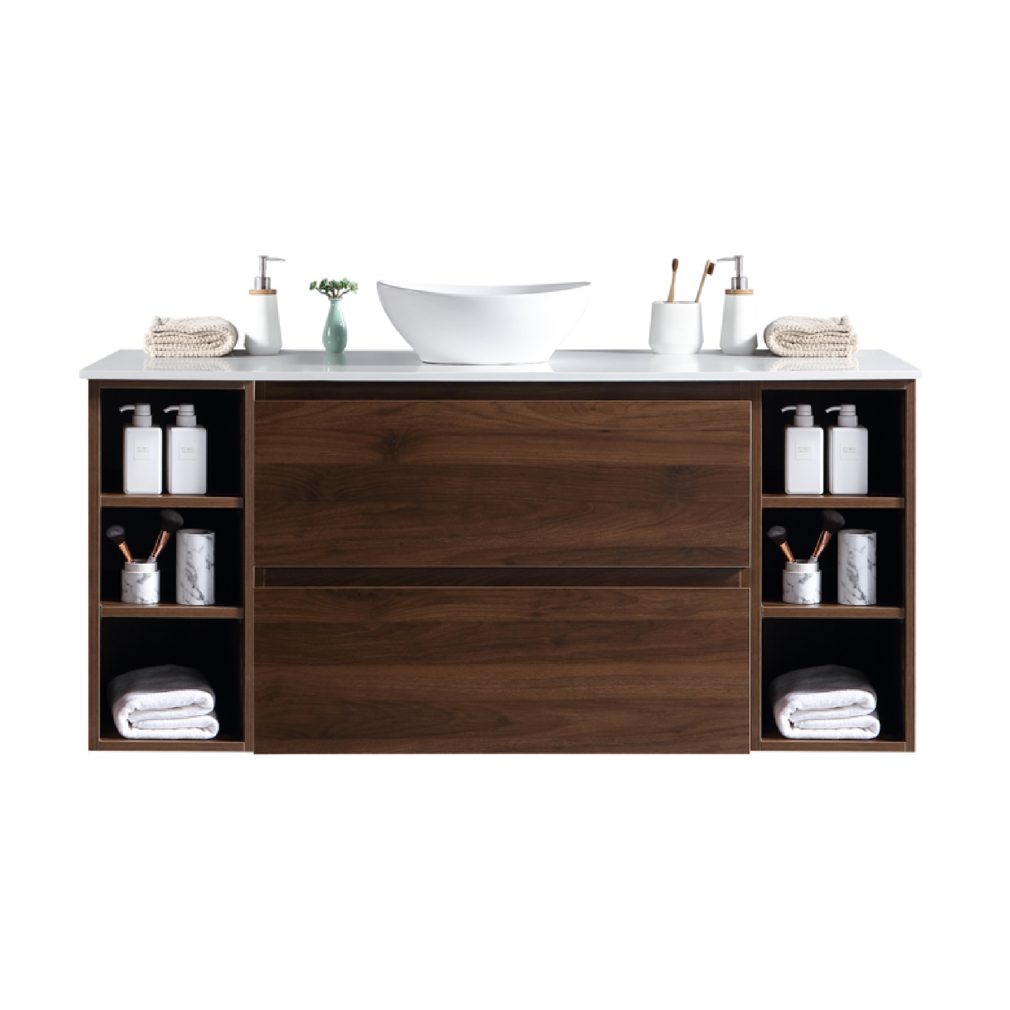 MELA - CLARK 1500 Walnut Wall Hung Vanity with 2 Drawers and 2 Open Shelves