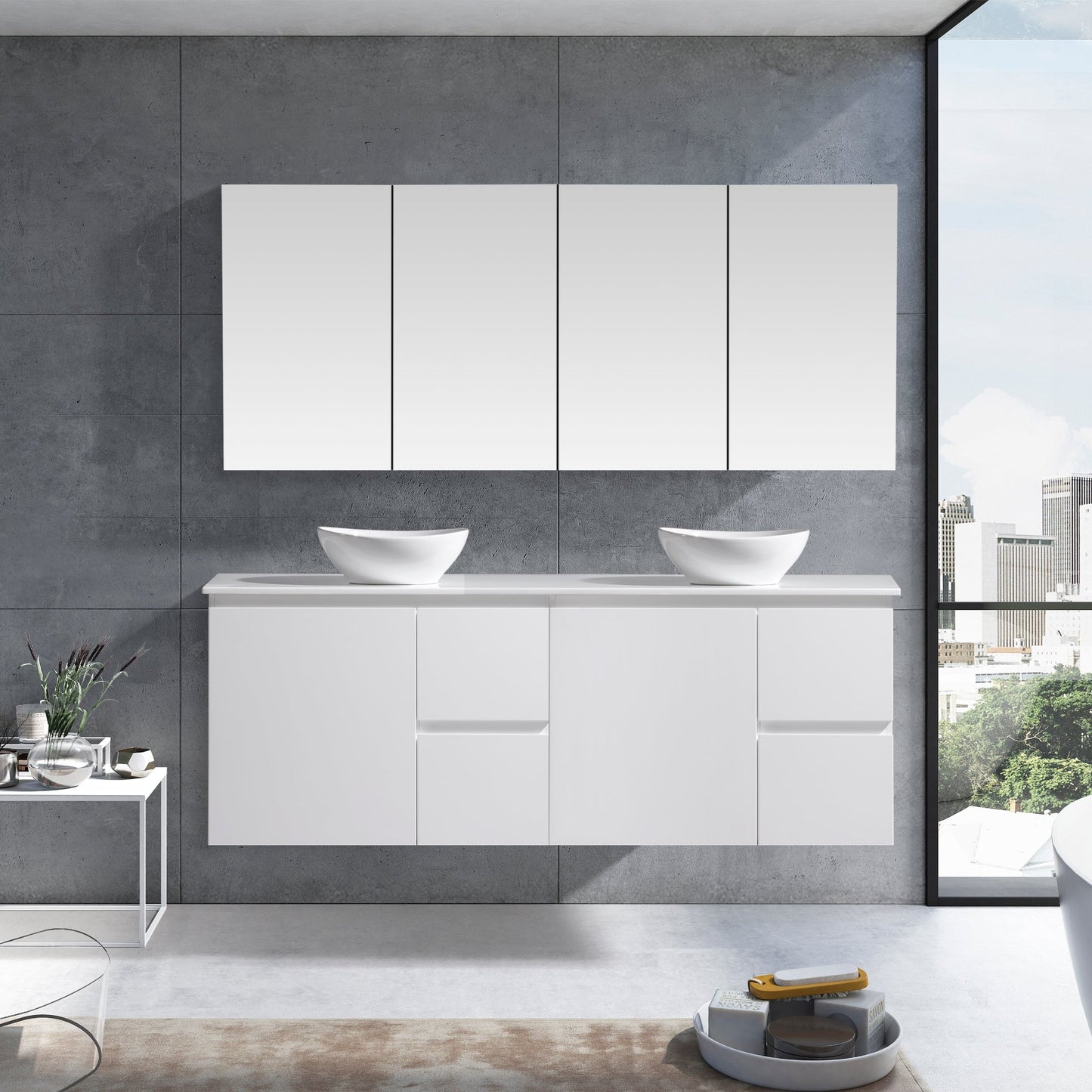 MELA - PADDY 1500 Gloss White Wall Hung Vanity with Door & Drawers
