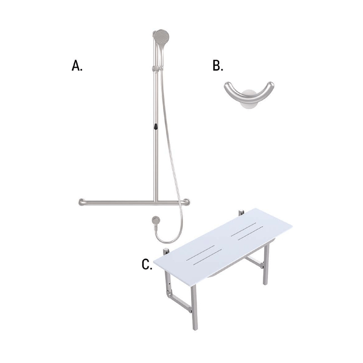 CONSERV - Accessible Shower Recess 01820 Combination Set Hygienic Seal Brushed Stainless - UAT Accessories - from our - Conserv - supplier–available at Bathroom City Perth