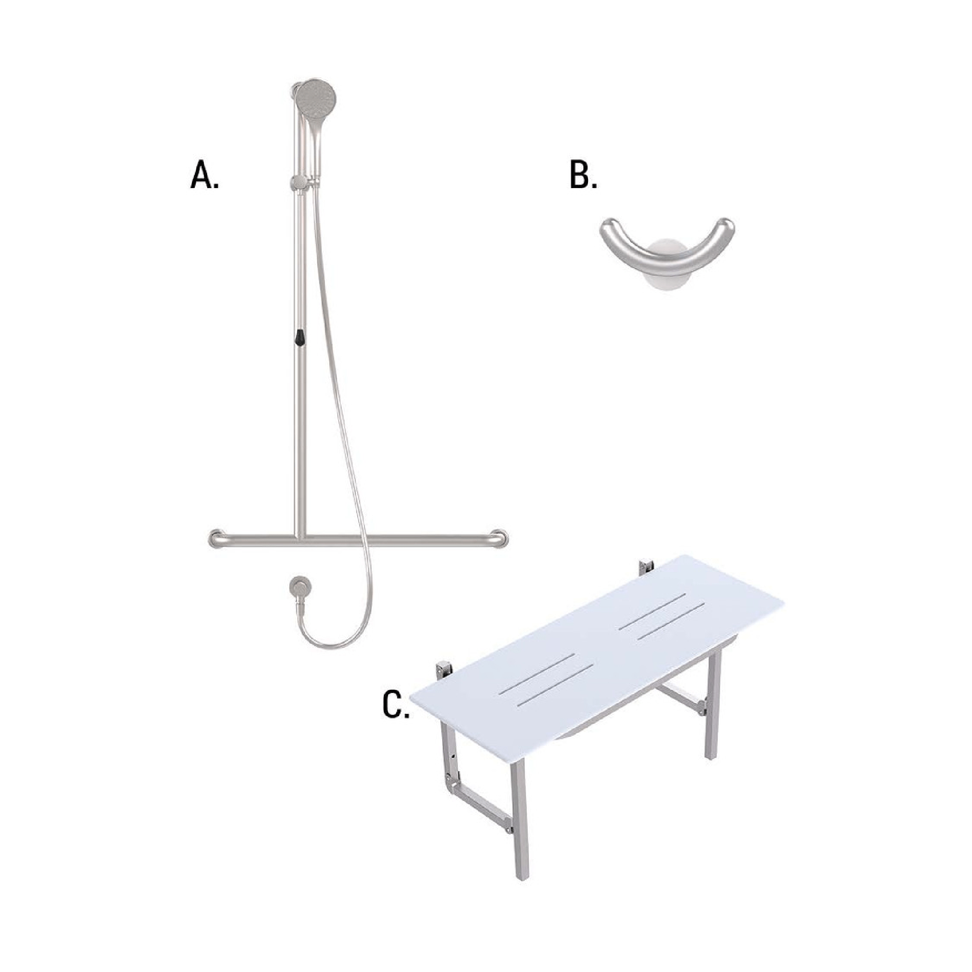 CONSERV - Accessible Shower Recess 01820 Combination Set Hygienic Seal Brushed Stainless - UAT Accessories - from our - Conserv - supplier–available at Bathroom City Perth