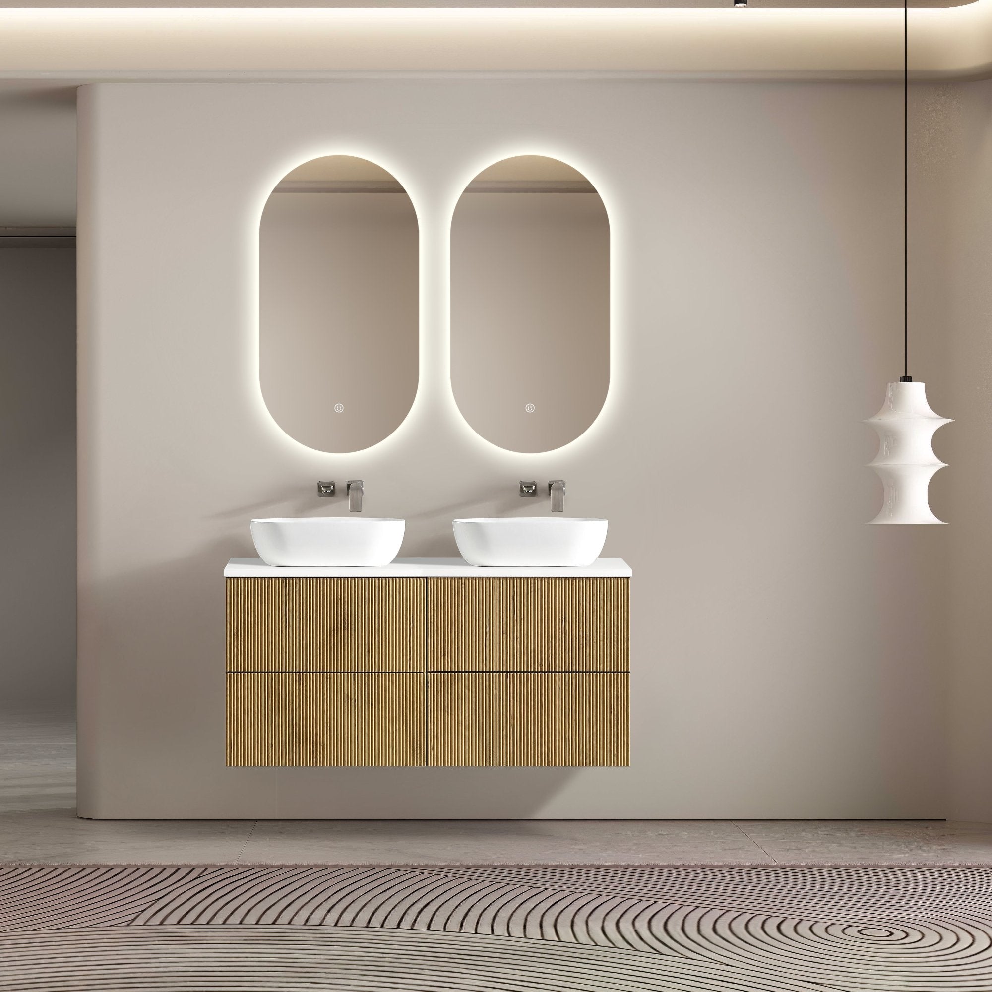 MELA - BRITTANY 1200 Oak Fluted Wall Hung Vanity with 4 DrawersVanities – available at Bathroom City Perth