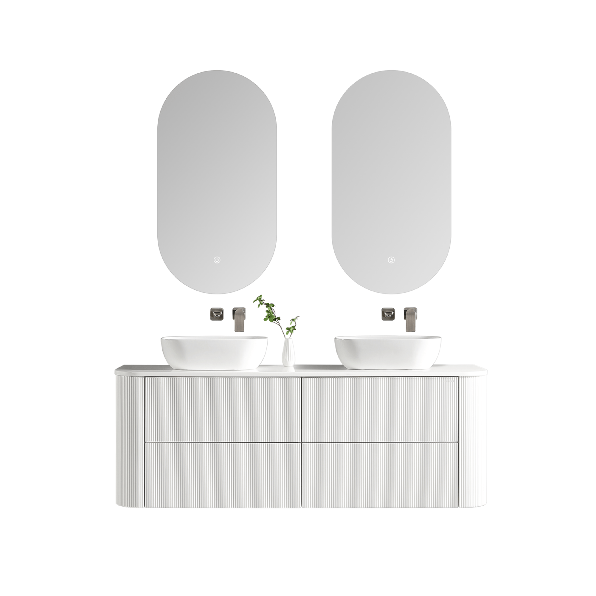 MELA - BRITTANY 1500 Matt White Fluted Curved Wall Hung Vanity with 4 Drawers - Vanities - from our - MELA - supplier–available at Bathroom City Perth