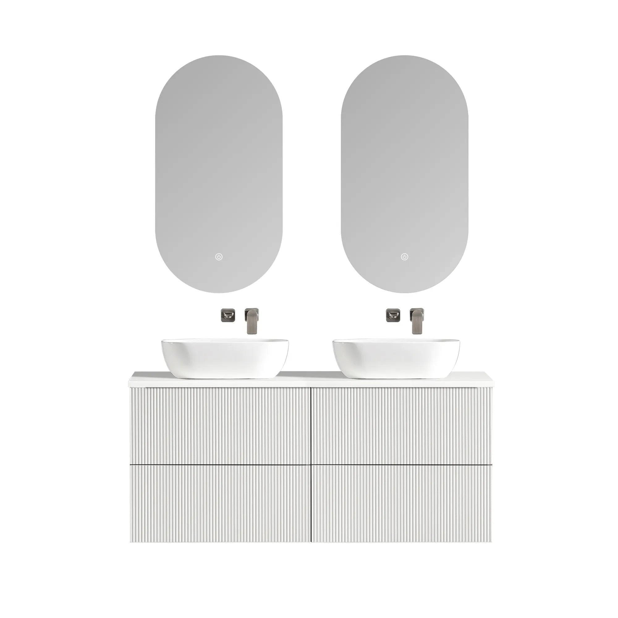 MELA - BRITTANY 1500 Matt White Fluted Wall Hung Vanity with 4 Drawers-Vanities-from our-MELA-supplier–available at Bathroom City Perth