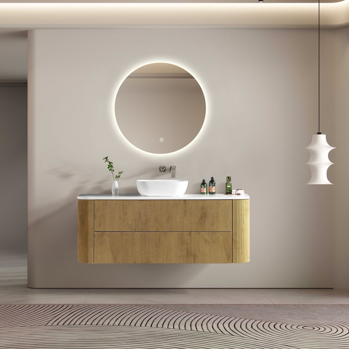 MELA - BRITTANY 1500 Oak Fluted Curved Wall Hung Vanity with 2 DrawersVanities – available at Bathroom City Perth