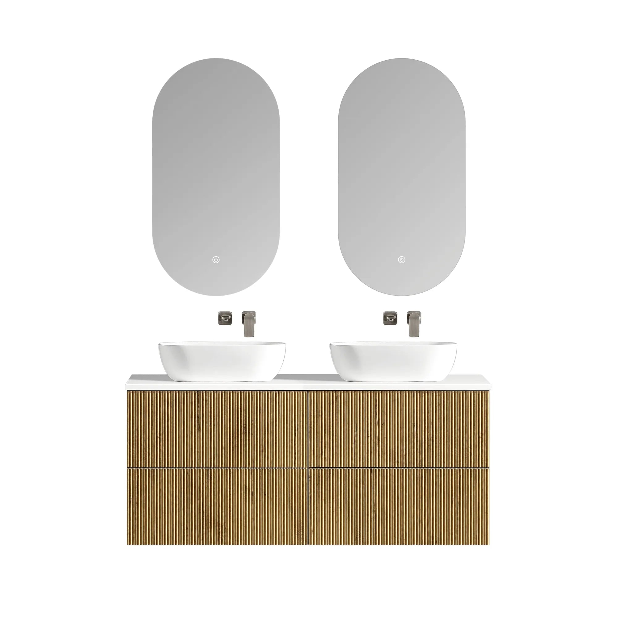 MELA - BRITTANY 1500 Oak Fluted Wall Hung Vanity with 4 Drawers-Vanities-from our-MELA-supplier–available at Bathroom City Perth