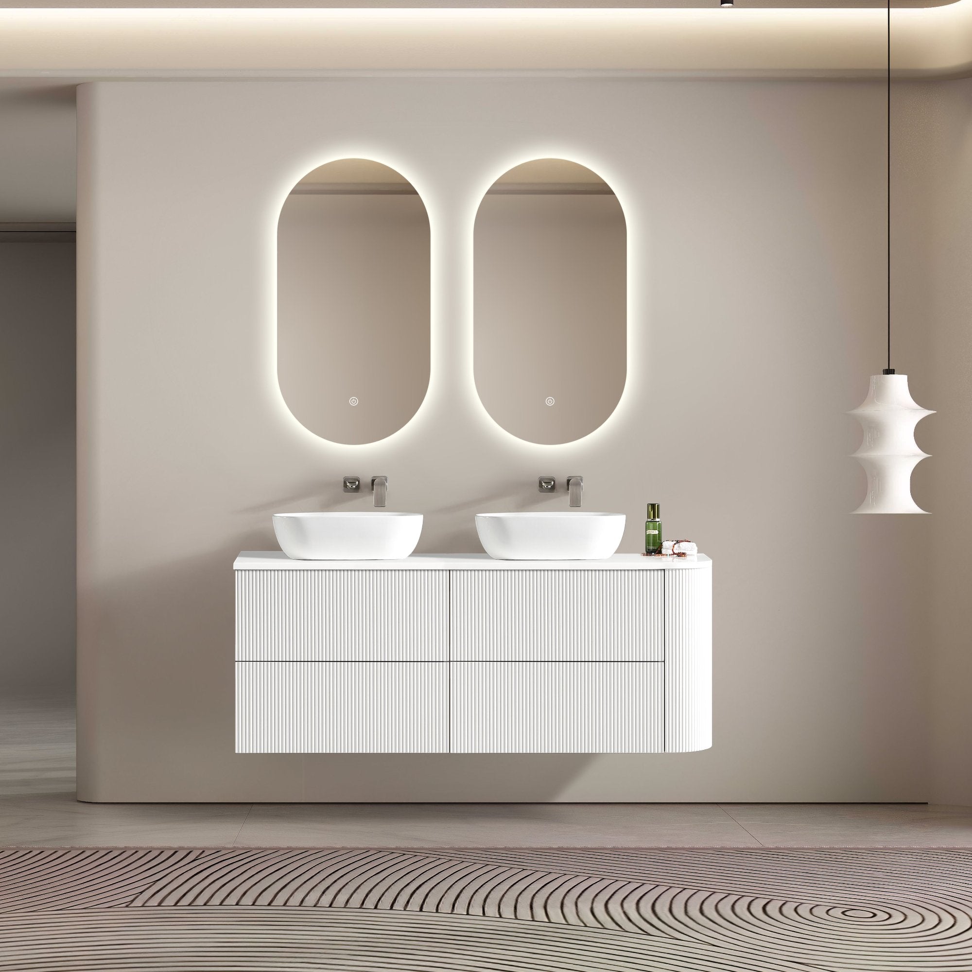 MELA - BRITTANY 1650 Matt White Fluted One Side Curved Wall Hung Vanity with 4 DrawersVanities – available at Bathroom City Perth