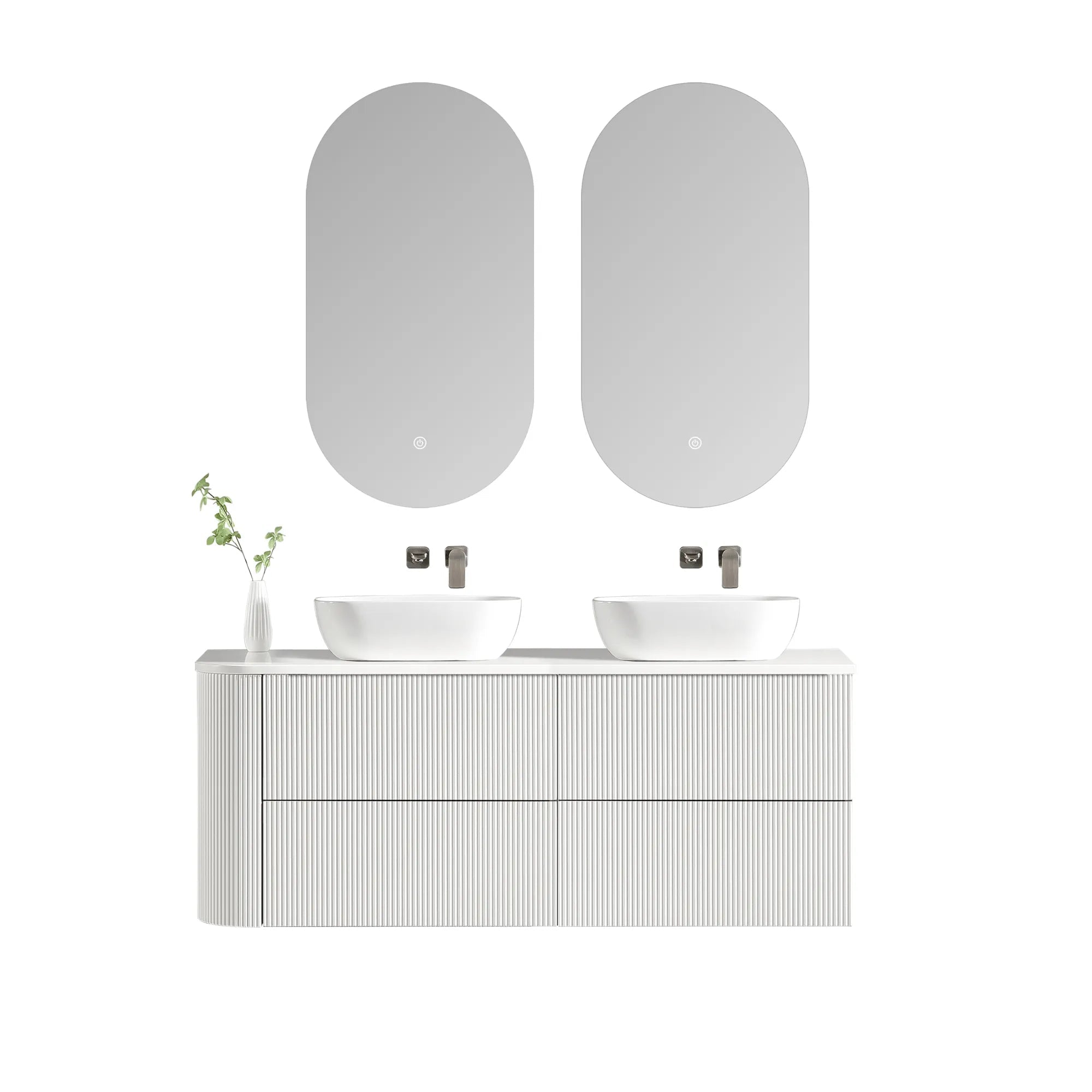 MELA - BRITTANY 1650 Matt White Fluted One Side Curved Wall Hung Vanity with 4 Drawers-Vanities-from our-MELA-supplier–available at Bathroom City Perth