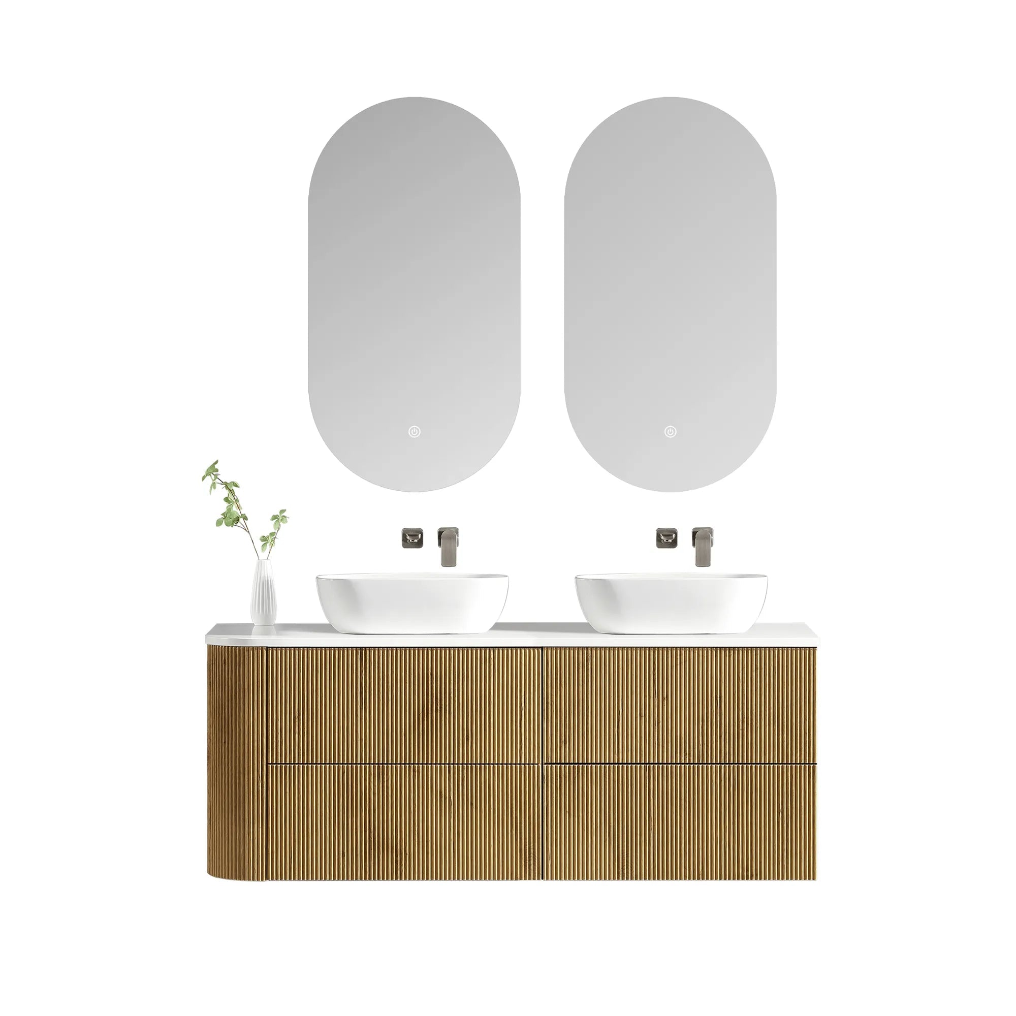 MELA - BRITTANY 1650 Oak Fluted One Side Curved Wall Hung Vanity with 4 Drawers-Vanities-from our-MELA-supplier–available at Bathroom City Perth