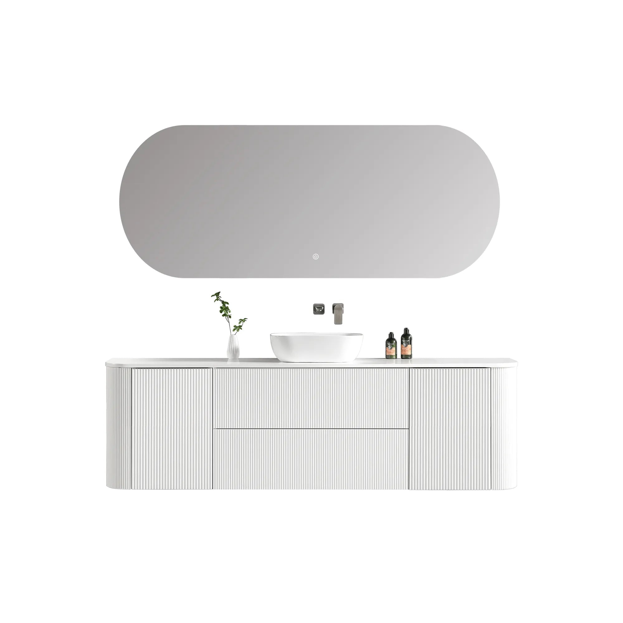 MELA - BRITTANY 1800 Matt White Fluted Curved Wall Hung Vanity with 2 Doors & 2 Drawers-Vanities-from our-MELA-supplier–available at Bathroom City Perth