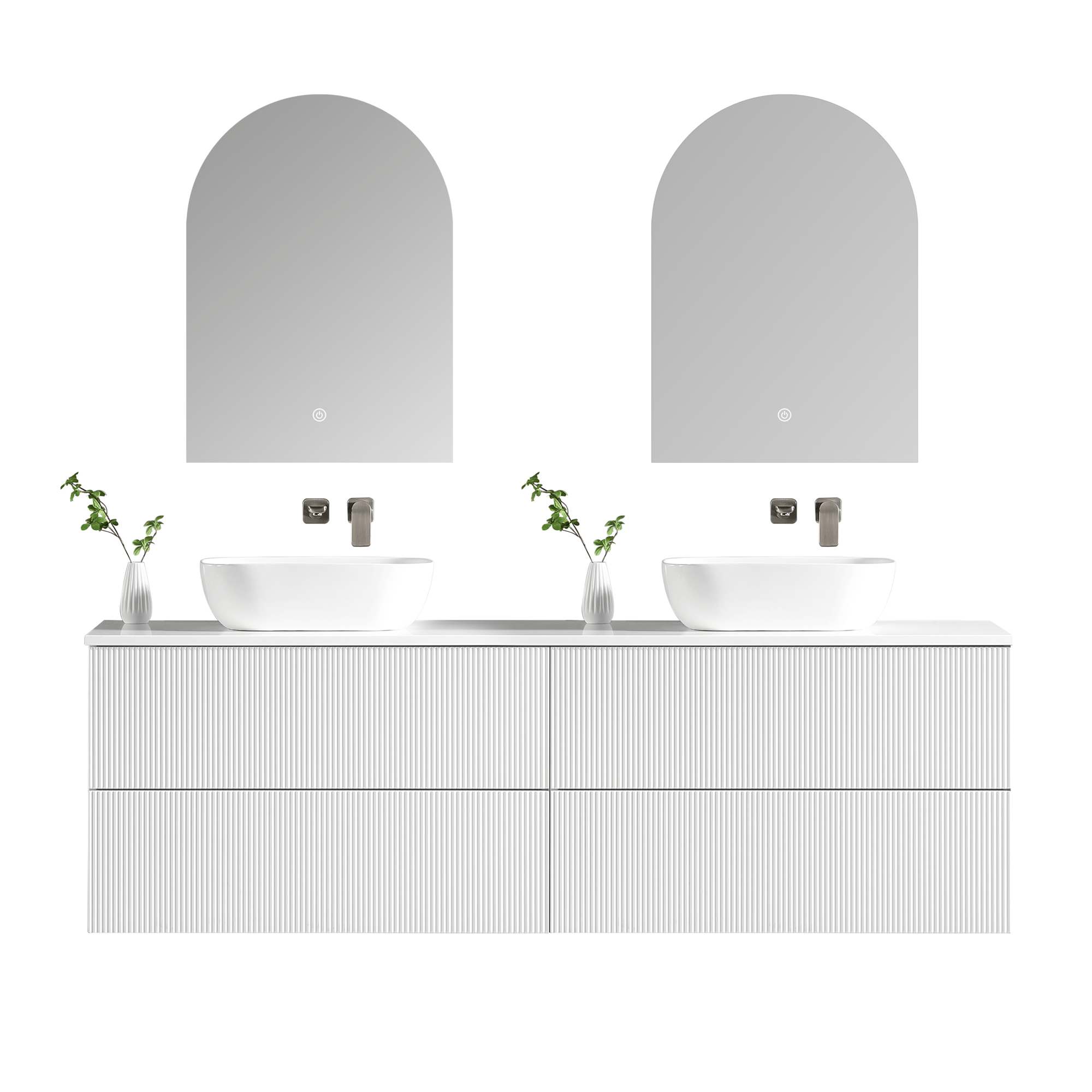 MELA - BRITTANY 1800 Matt White Fluted Wall Hung Vanity with 4 Drawers - Vanities - from our - MELA - supplier–available at Bathroom City Perth
