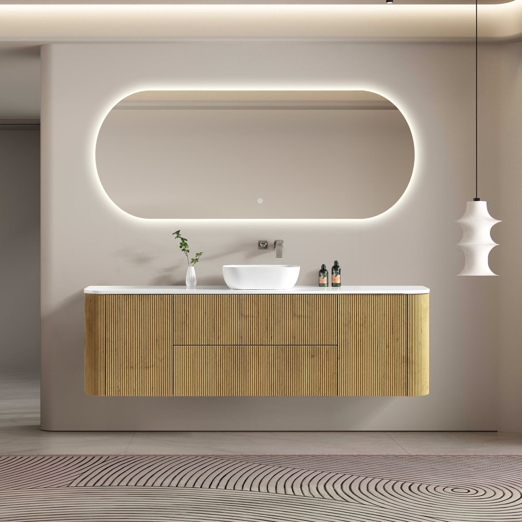 MELA - BRITTANY 1800 Oak Fluted Curved Wall Hung Vanity with 2 Doors & 2 DrawersVanities – available at Bathroom City Perth
