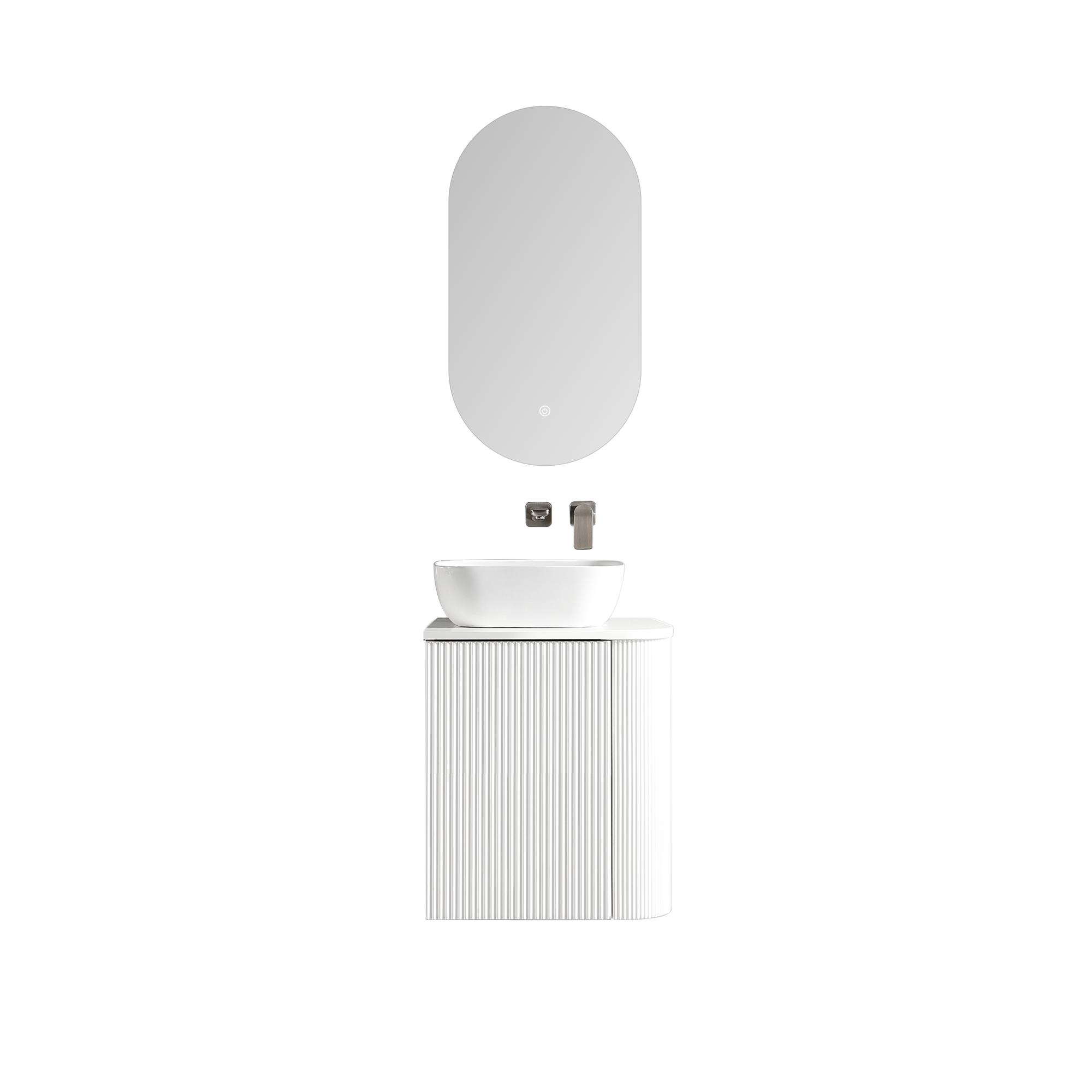 MELA - BRITTANY 450 Matt White Fluted One Side Curved Wall Hung Vanity with Cupboard - Vanities - from our - MELA - supplier–available at Bathroom City Perth