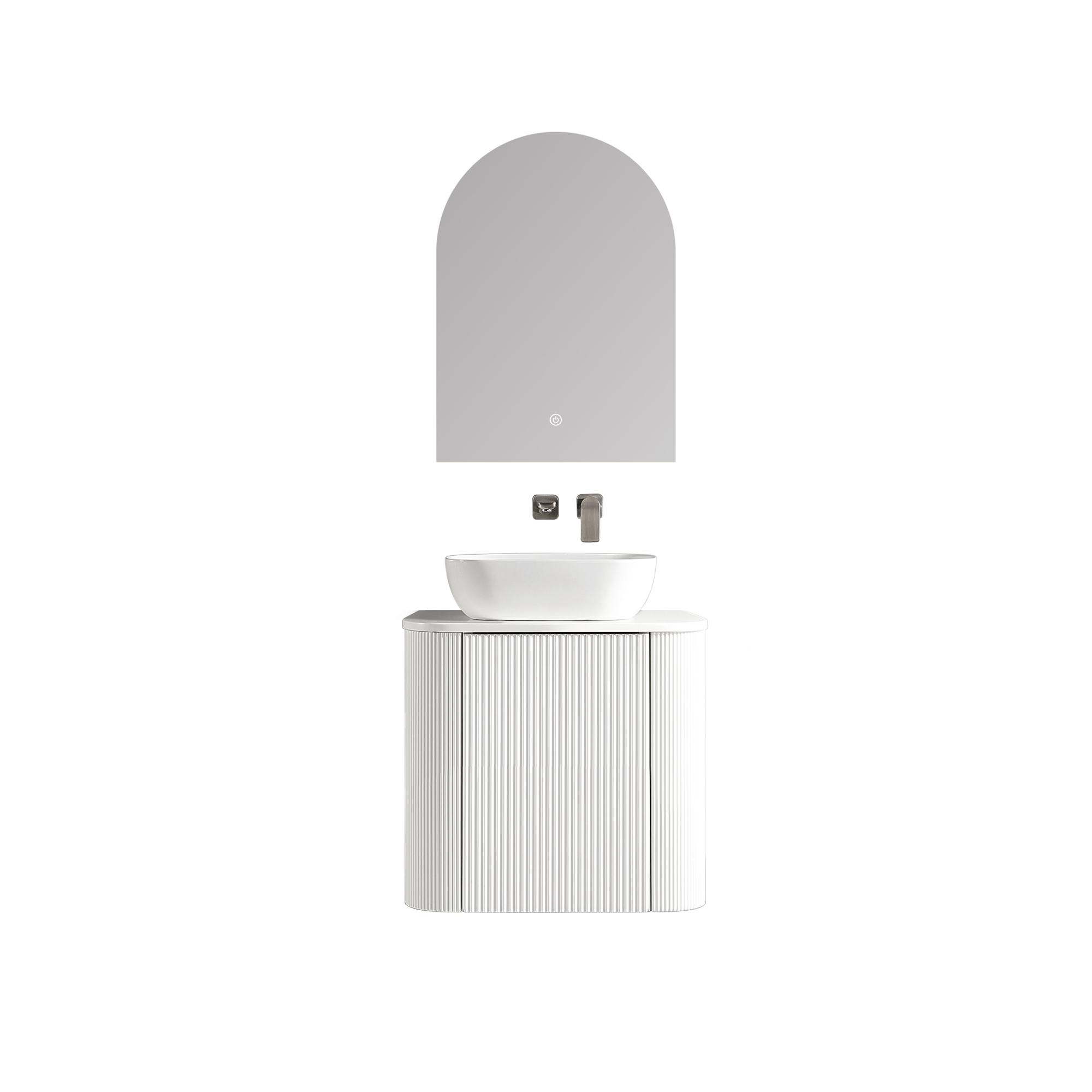MELA - BRITTANY 600 Matt White Fluted Curved Wall Hung Vanity with Cupboard - Vanities - from our - MELA - supplier–available at Bathroom City Perth