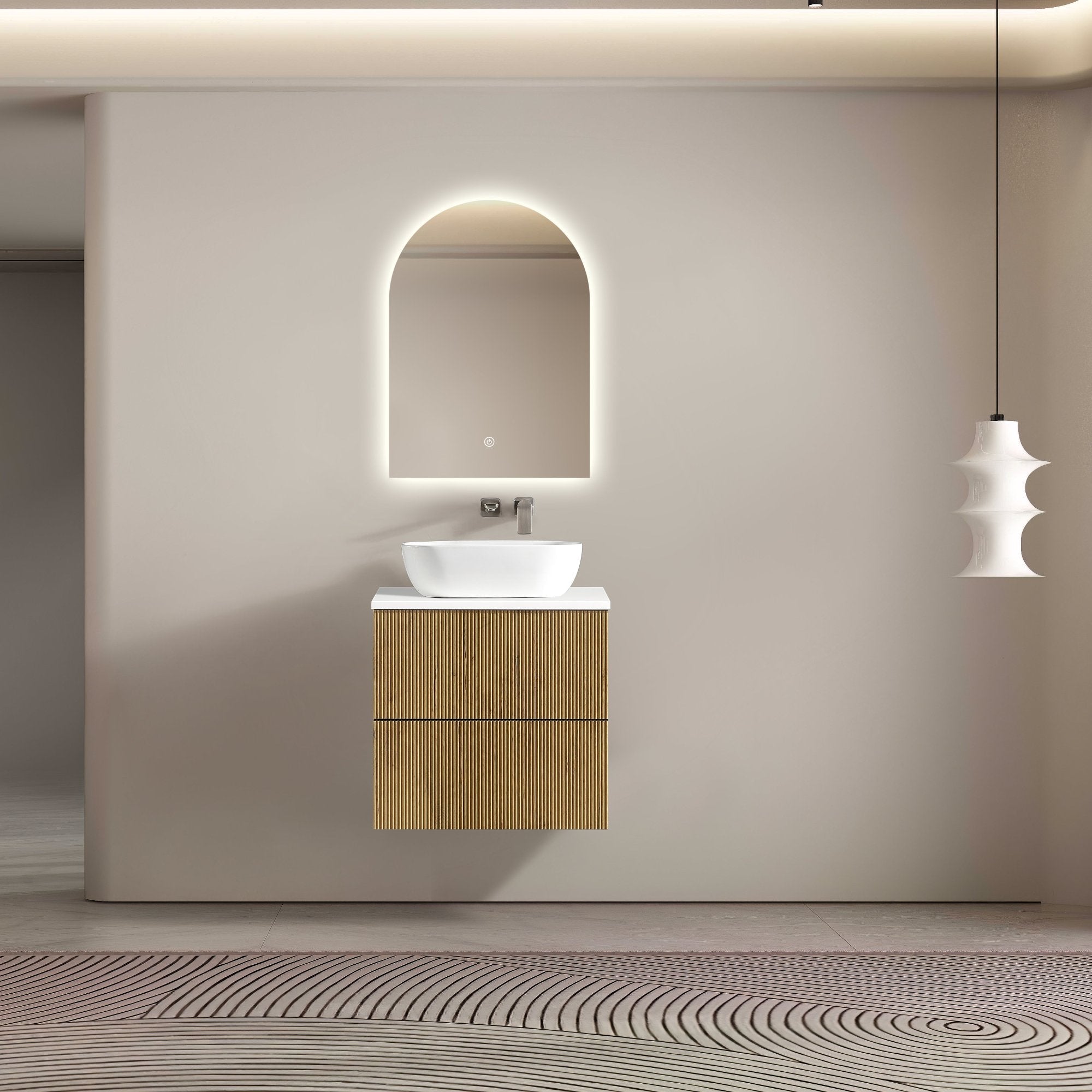 MELA - BRITTANY 600 Oak Fluted Wall Hung Vanity with 2 DrawersVanities – available at Bathroom City Perth