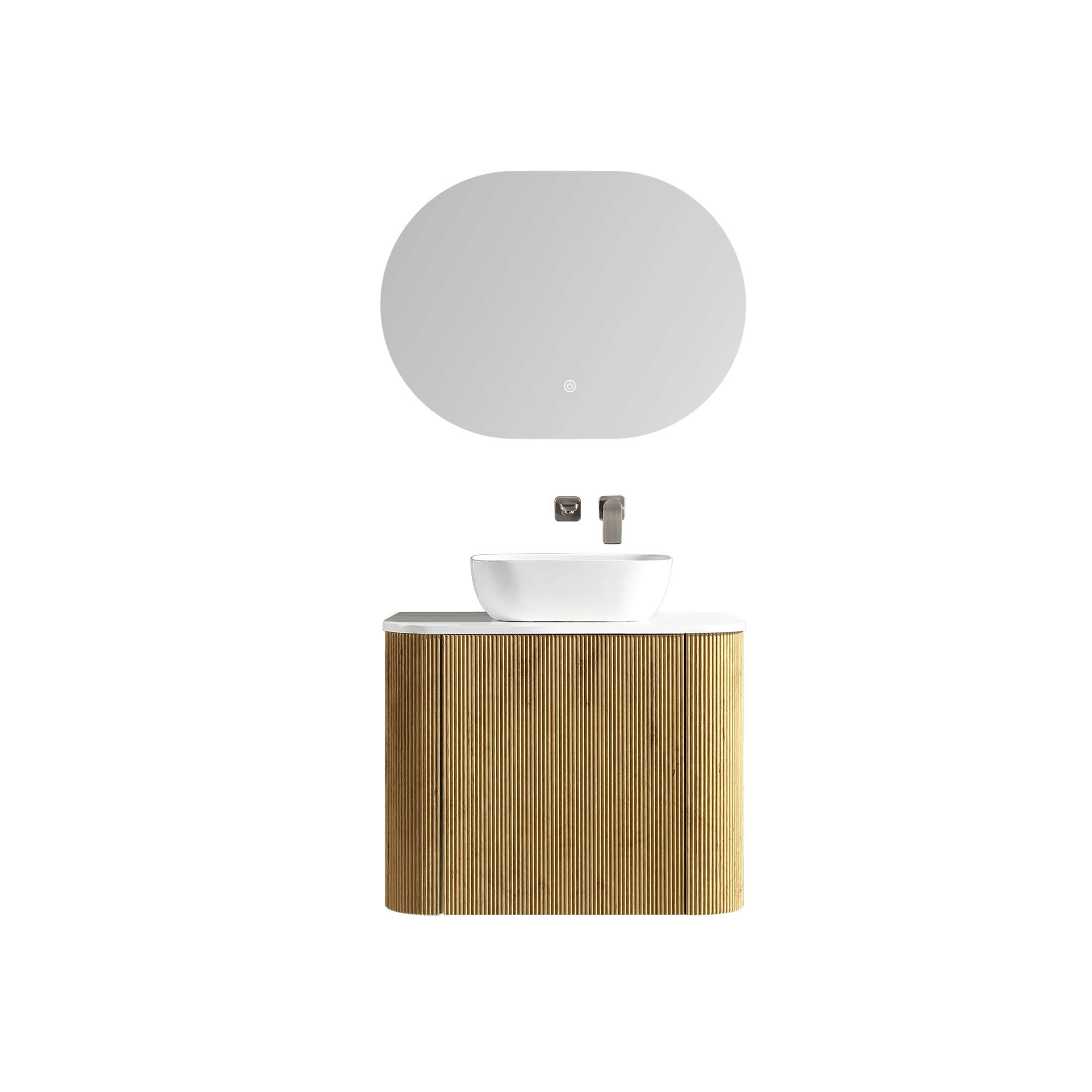 MELA - BRITTANY 750 Oak Fluted Curved Wall Hung Vanity with Cupboard - Vanities - from our - MELA - supplier–available at Bathroom City Perth