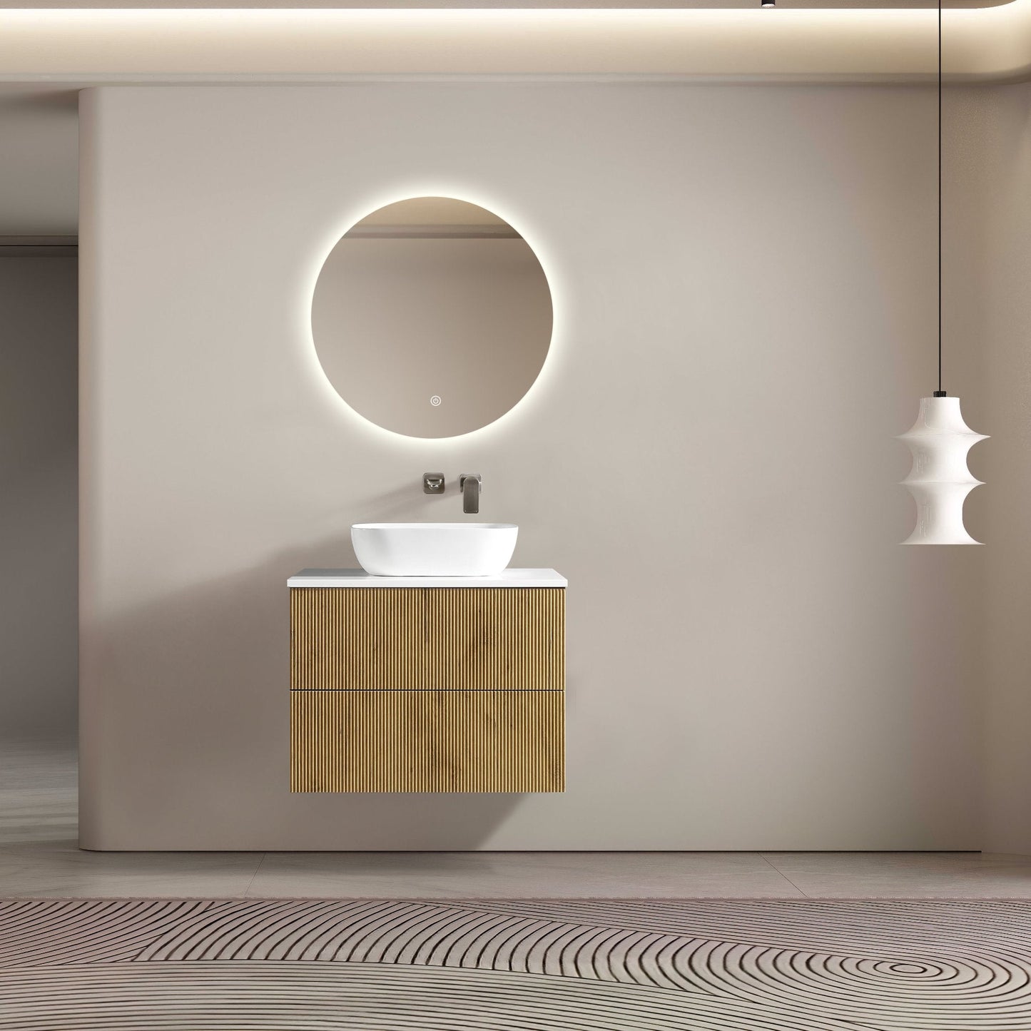 MELA - BRITTANY 750 Oak Fluted Wall Hung Vanity with 2 DrawersVanities – available at Bathroom City Perth