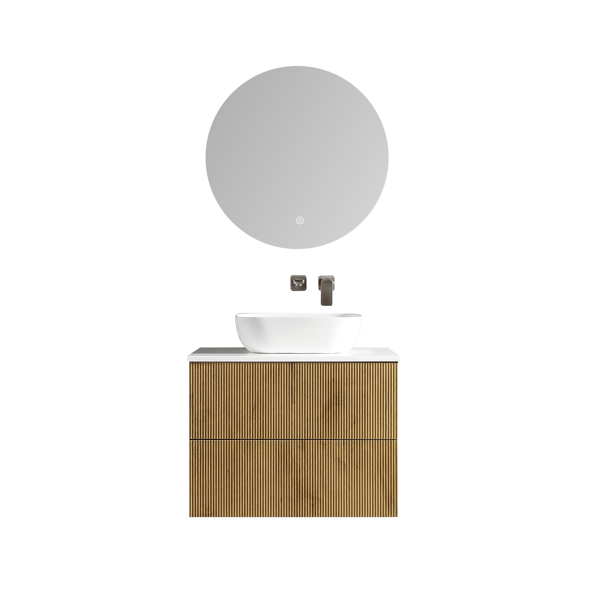 MELA - BRITTANY 750 Oak Fluted Wall Hung Vanity with 2 Drawers - Vanities - from our - MELA - supplier–available at Bathroom City Perth