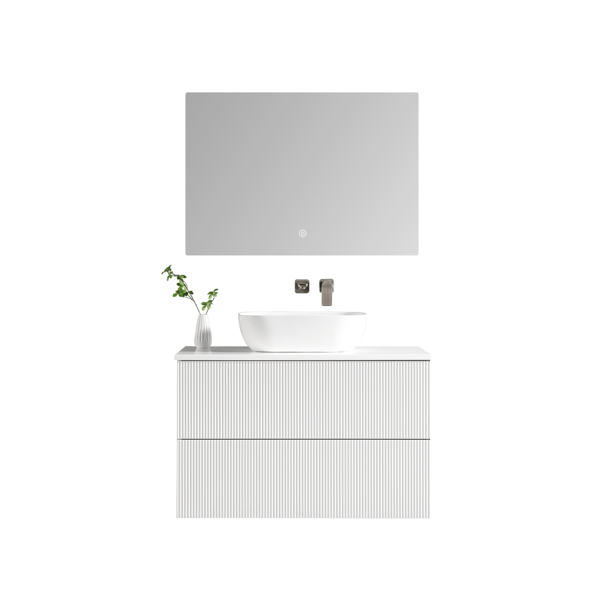 MELA - BRITTANY 900 Matt White Fluted Wall Hung Vanity with 2 Drawers - Vanities - from our - MELA - supplier–available at Bathroom City Perth