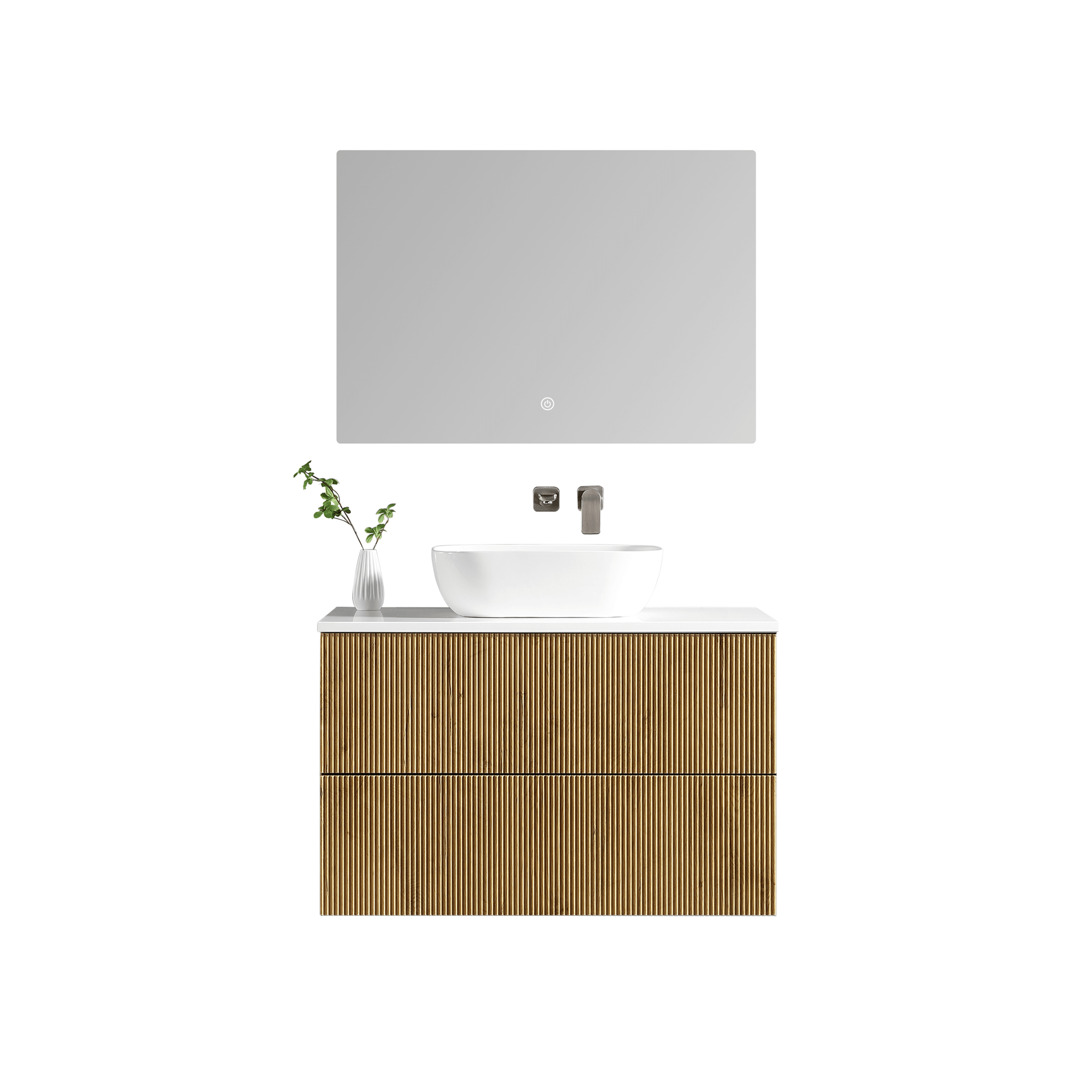 MELA - BRITTANY 900 Oak Fluted Wall Hung Vanity with 2 Drawers - Vanities - from our - MELA - supplier–available at Bathroom City Perth