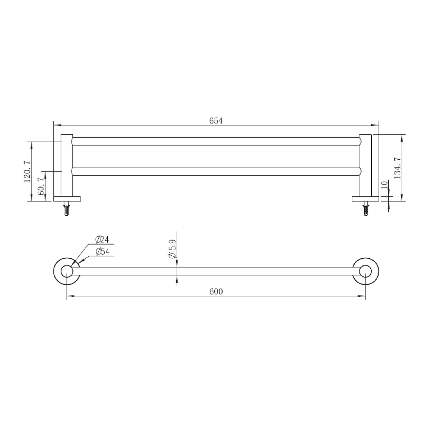 MELA - BRUNO 600 Double Towel Rail Brushed CopperAccessories – available at Bathroom City Perth