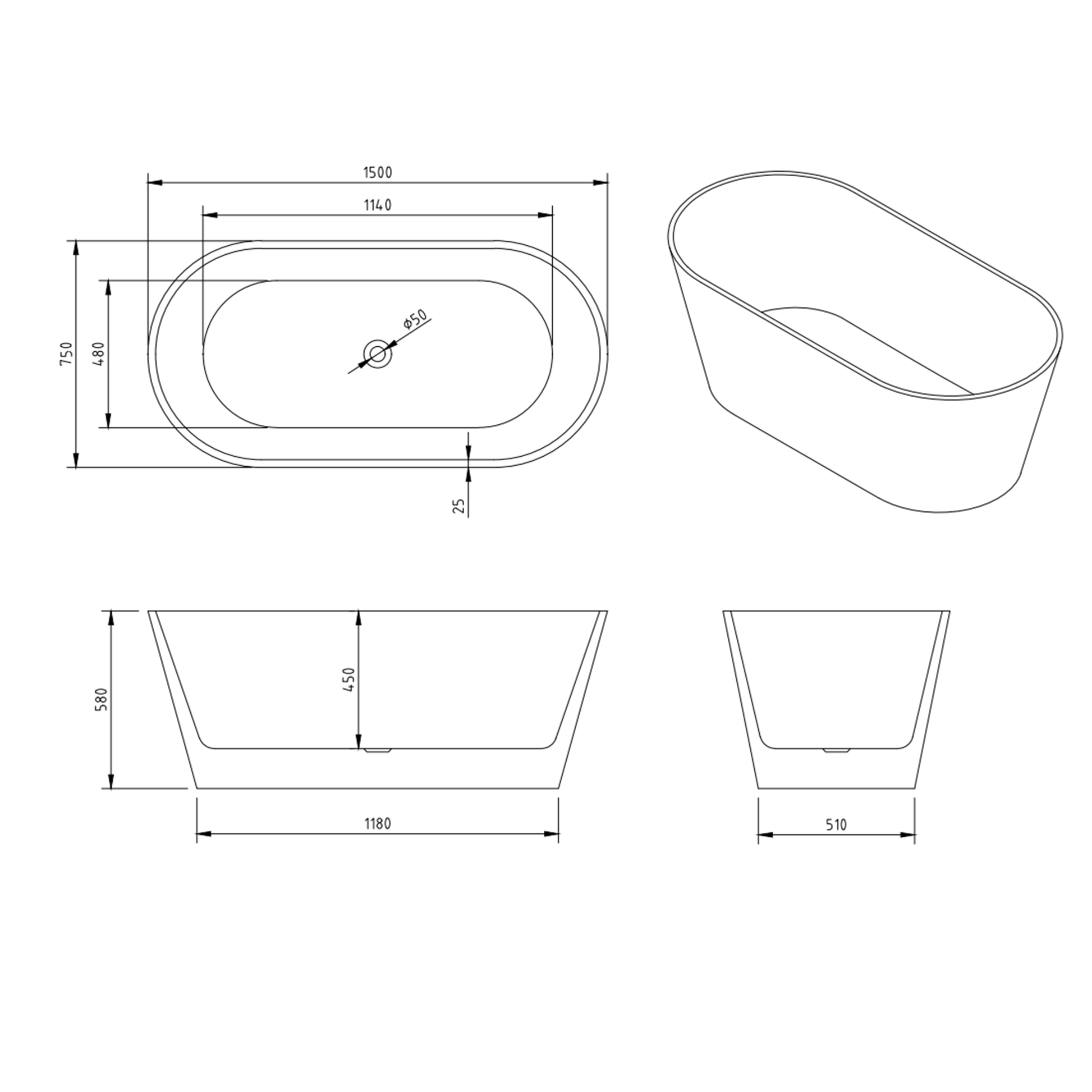 MELA - CALLA Free Standing Bath 1500mmBaths – available at Bathroom City Perth