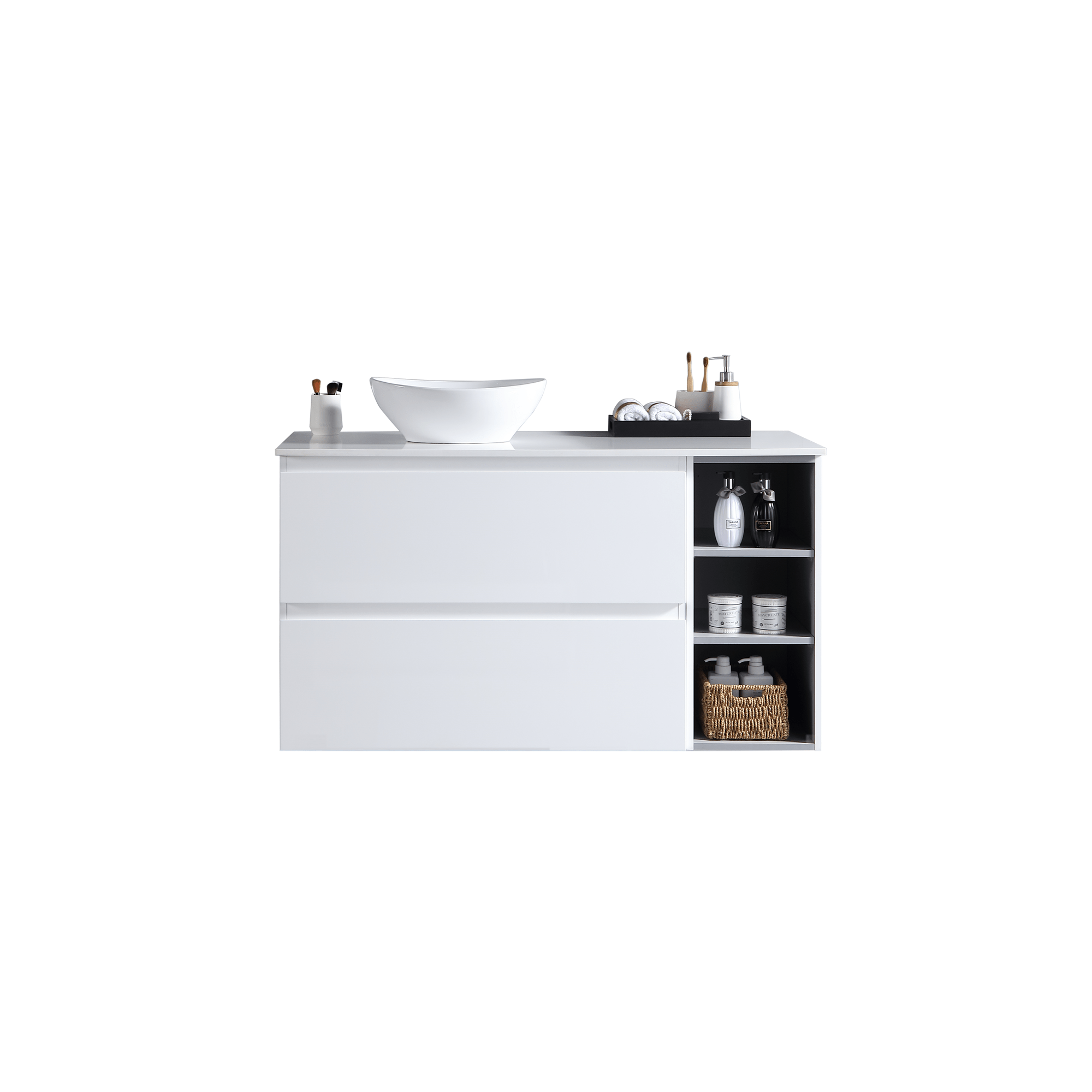 MELA - CLARK 1200 Gloss White Wall Hung Vanity with 2 Drawers and Open Shelves - Vanities - from our - MELA - supplier–available at Bathroom City Perth