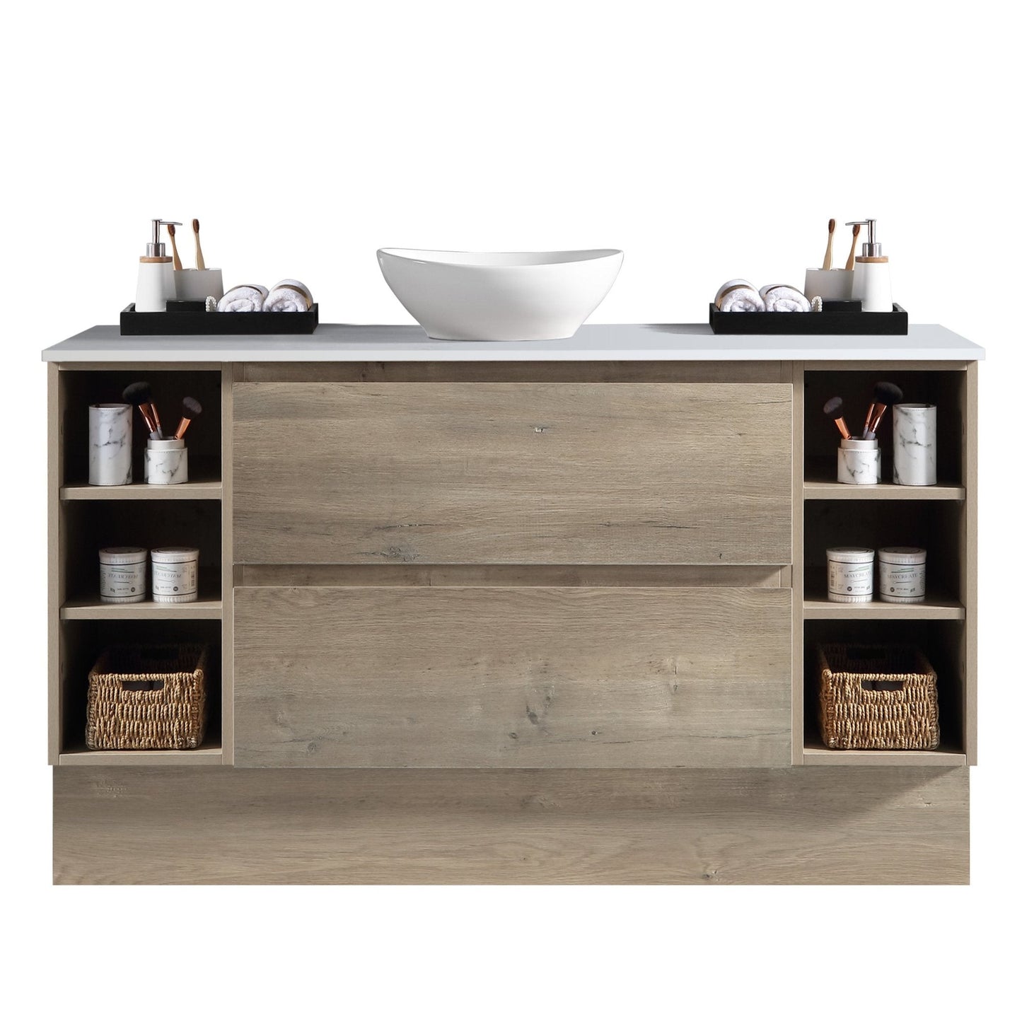 MELA - CLARK 1200 Sorrento Oak Wall Hung Vanity with 2 Drawers and 2 Open ShelvesVanities – available at Bathroom City Perth