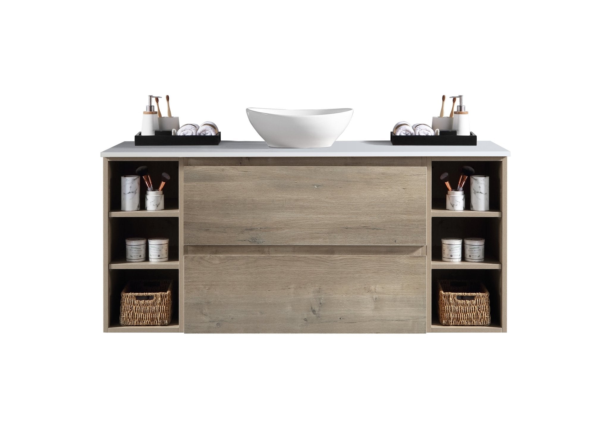 MELA - CLARK 1200 Sorrento Oak Wall Hung Vanity with 2 Drawers and 2 Open Shelves - Vanities - from our - MELA - supplier–available at Bathroom City Perth