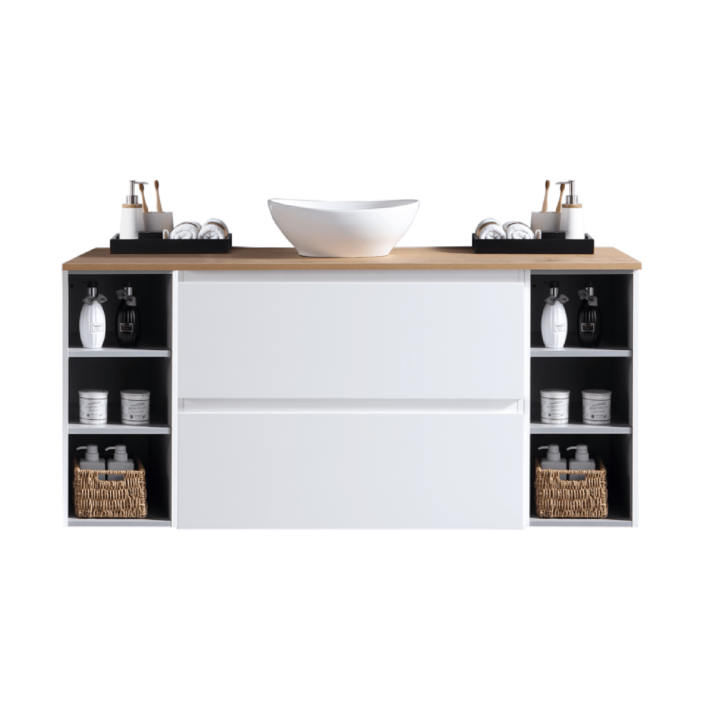 MELA - CLARK 1500 Gloss White Wall Hung Vanity with 2 Drawers and 2 Open ShelvesVanities – available at Bathroom City Perth