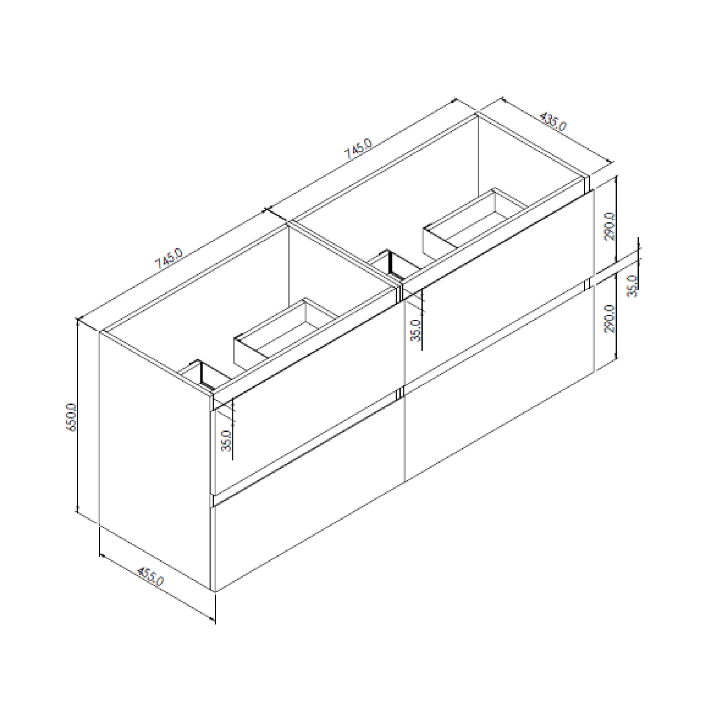 MELA - CLARK 1500 Sorrento Oak Wall Hung Vanity with 4 DrawersVanities – available at Bathroom City Perth