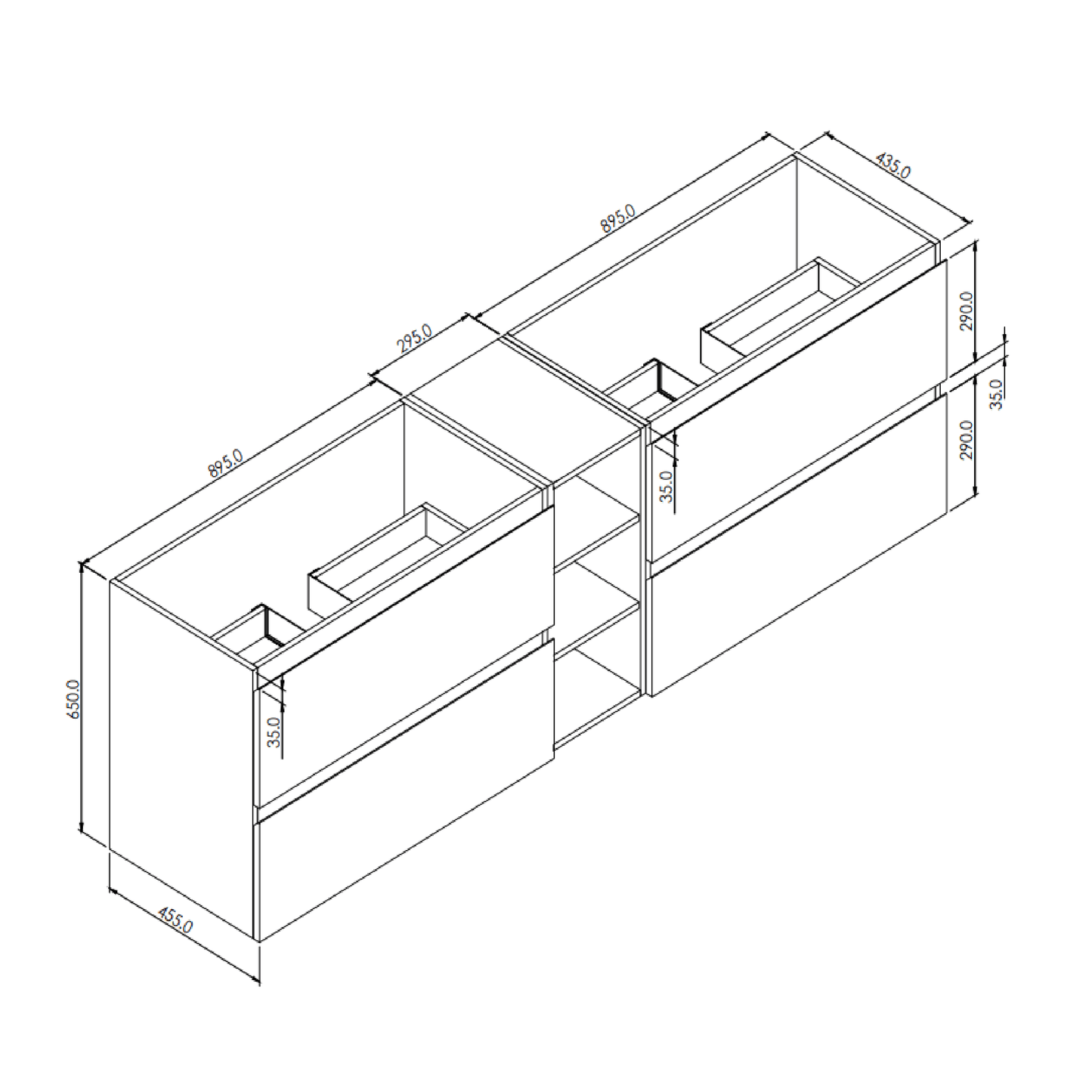 MELA - CLARK 1500 Sorrento Oak Wall Hung Vanity with 4 Drawers and Open ShelvesVanities – available at Bathroom City Perth