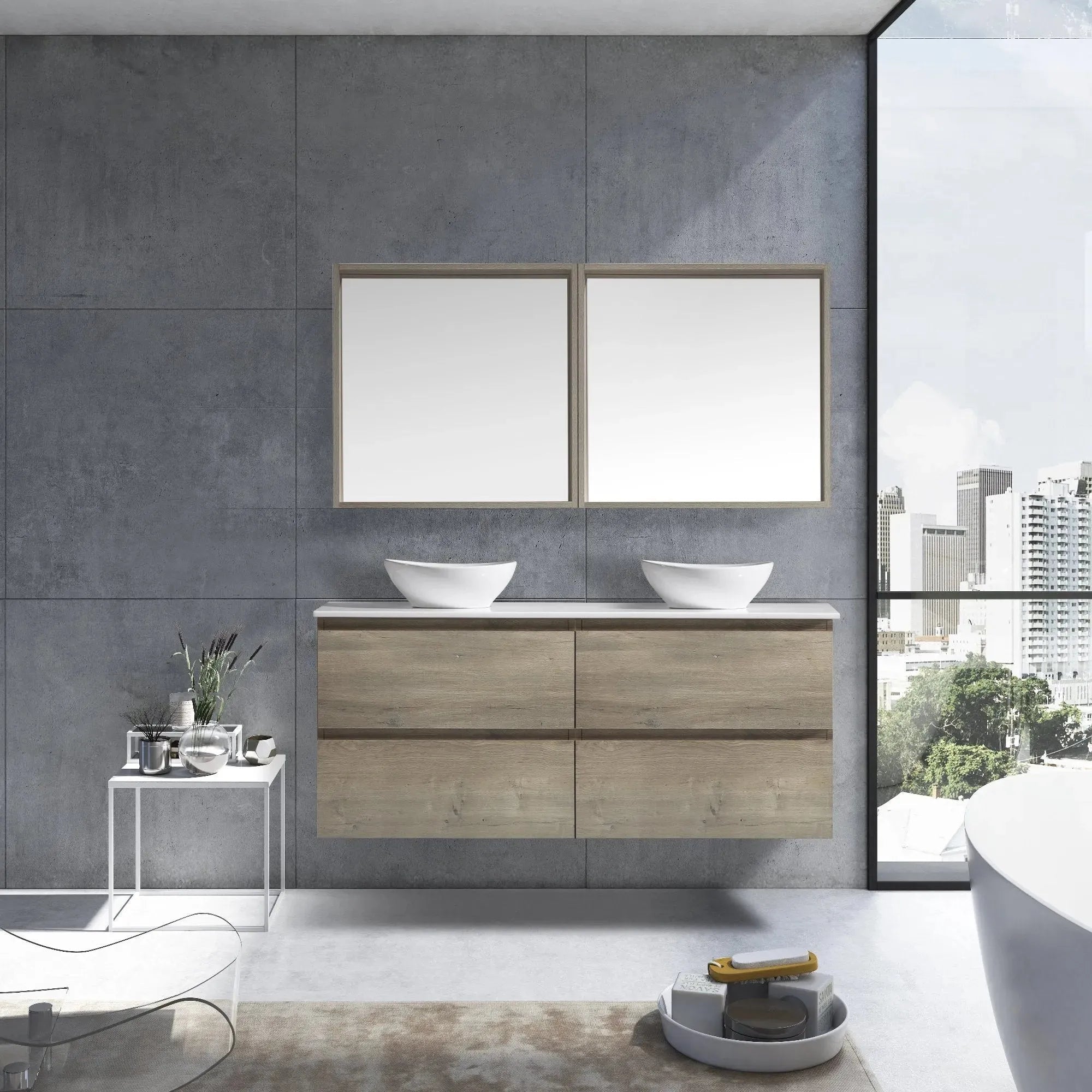 MELA - CLARK 1500 Sorrento Oak Wall Hung Vanity with 4 Drawers-Vanities-from our-MELA-supplier–available at Bathroom City Perth