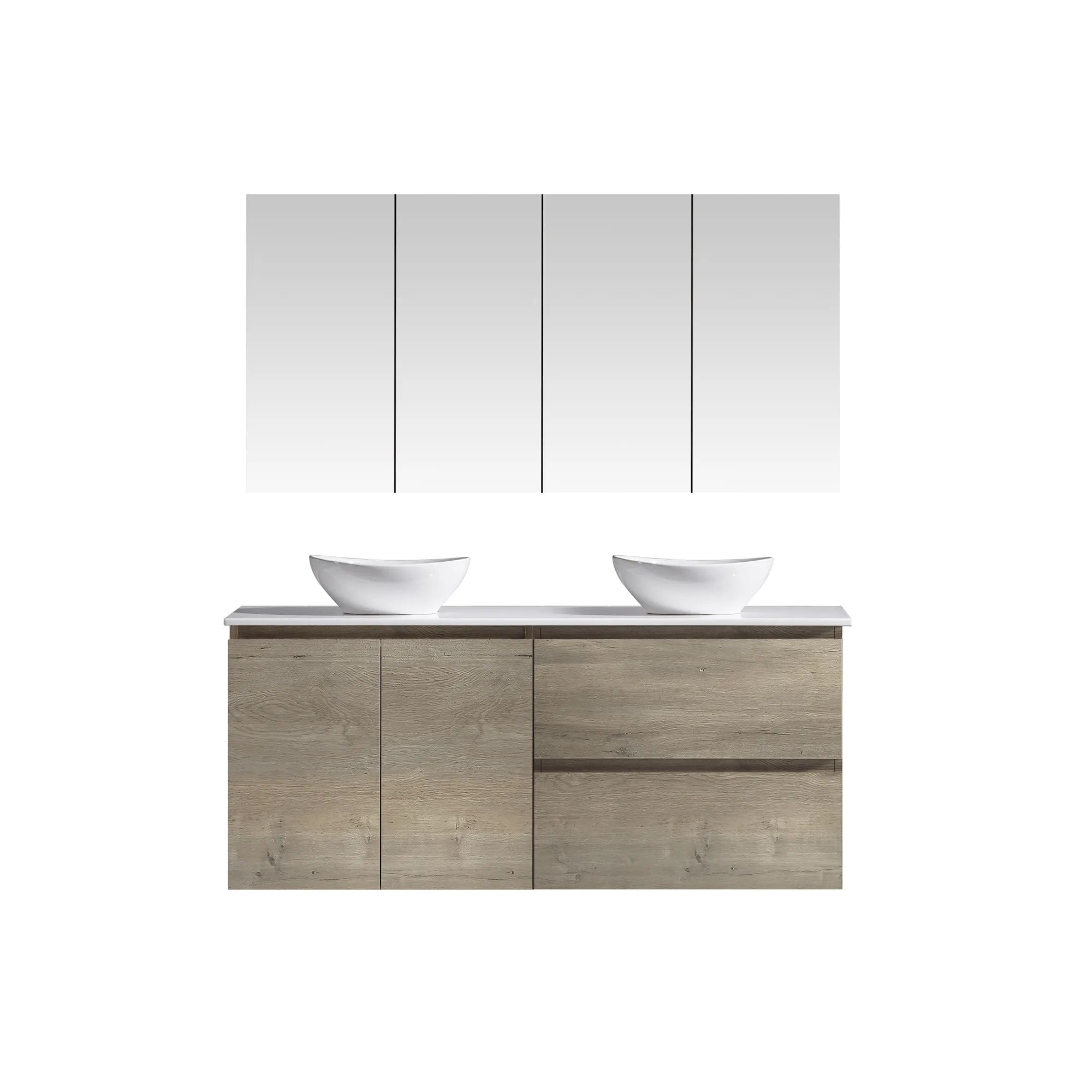 MELA - CLARK 1500 Sorrento Oak Wall Hung Vanity with Doors & Drawers-Vanities-from our-MELA-supplier–available at Bathroom City Perth