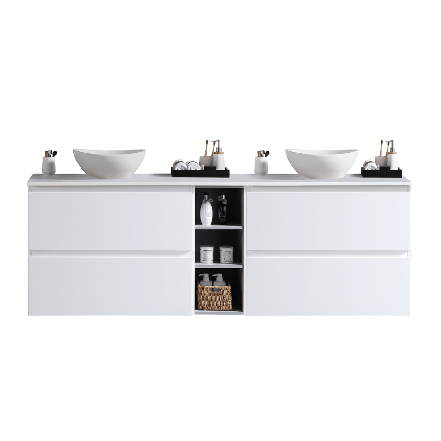 MELA - CLARK 1800 Gloss White Wall Hung Vanity with 4 Drawers and Open ShelvesVanities – available at Bathroom City Perth