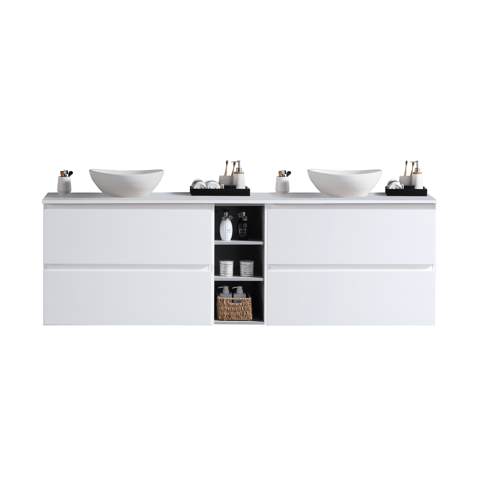 MELA - CLARK 1800 Gloss White Wall Hung Vanity with 4 Drawers and Open Shelves - Vanities - from our - MELA - supplier–available at Bathroom City Perth