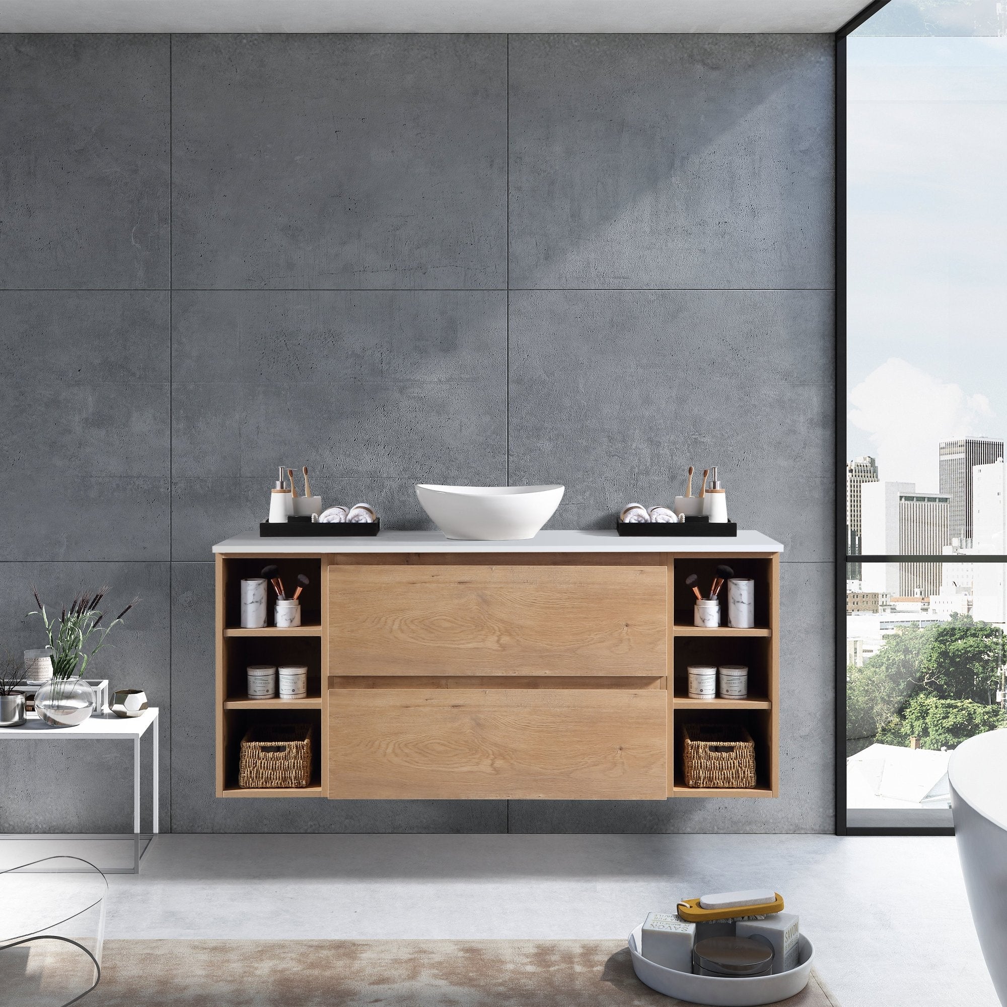 MELA - CLARK 1800 Snafell Wall Hung Vanity with 2 Drawers and 2 Open ShelvesVanities – available at Bathroom City Perth