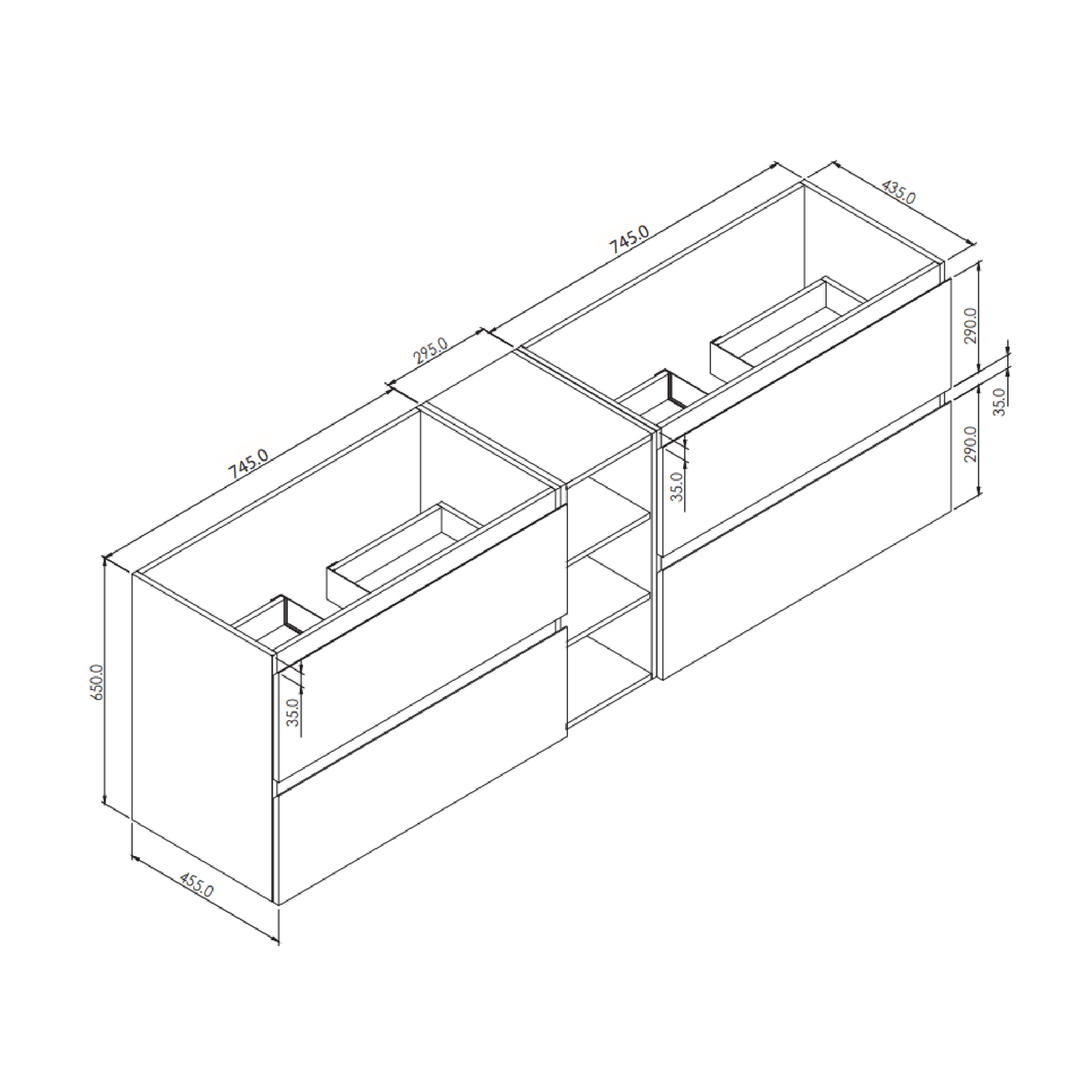 MELA - CLARK 1800 Snafell Wall Hung Vanity with 4 Drawers and Open ShelvesVanities – available at Bathroom City Perth