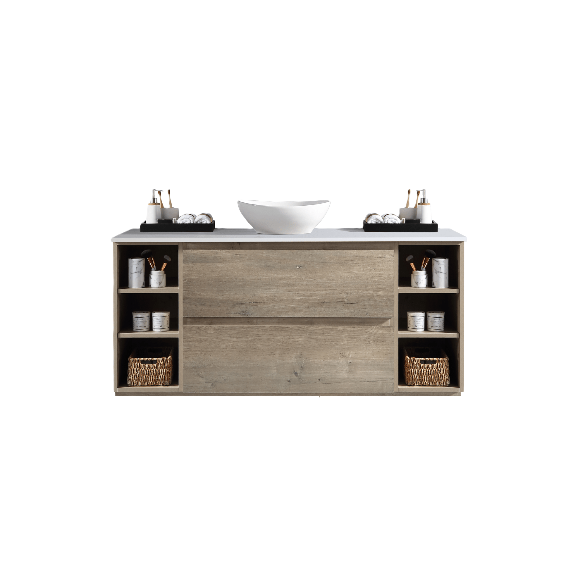 MELA - CLARK 1800 Sorrento Oak Wall Hung Vanity with 2 Drawers and 2 Open Shelves - Vanities - from our - MELA - supplier–available at Bathroom City Perth