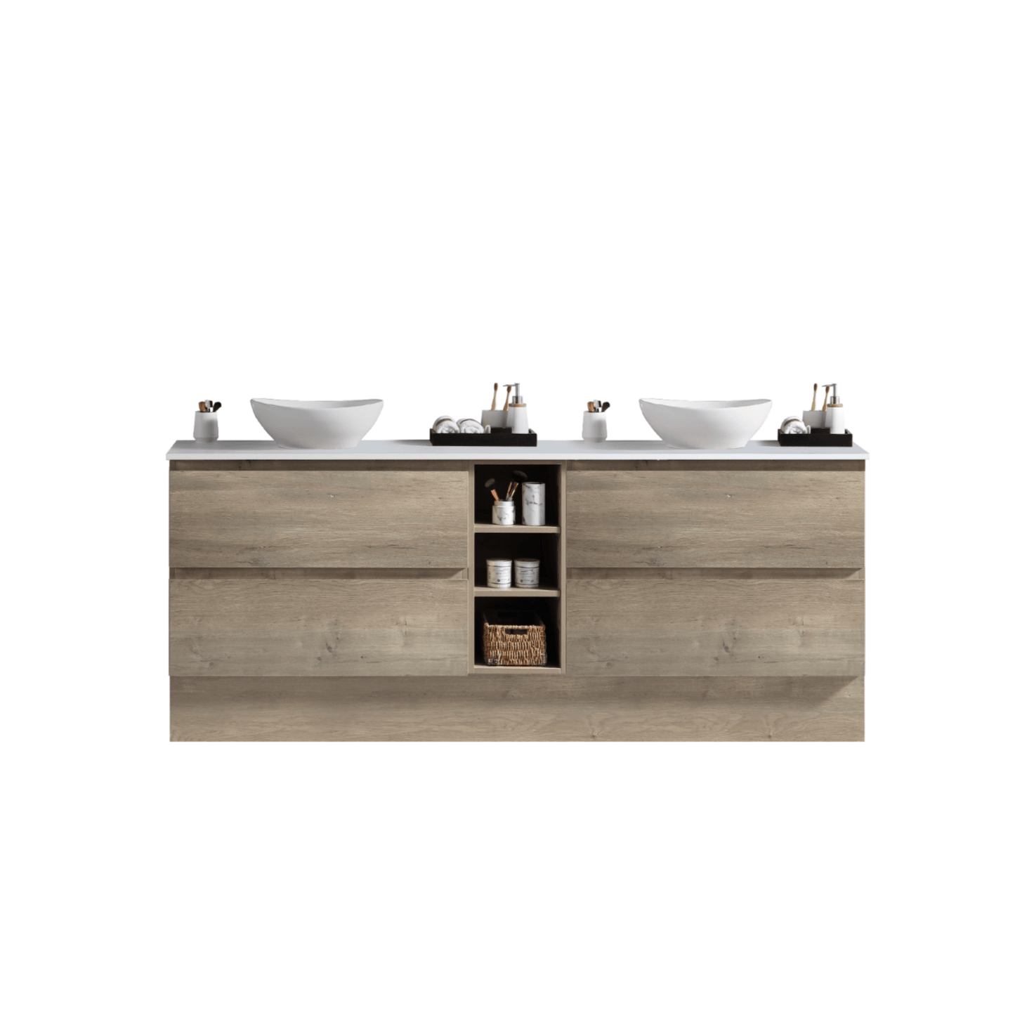 MELA - CLARK 1800 Sorrento Oak Wall Hung Vanity with 4 Drawers and ShelvesVanities – available at Bathroom City Perth