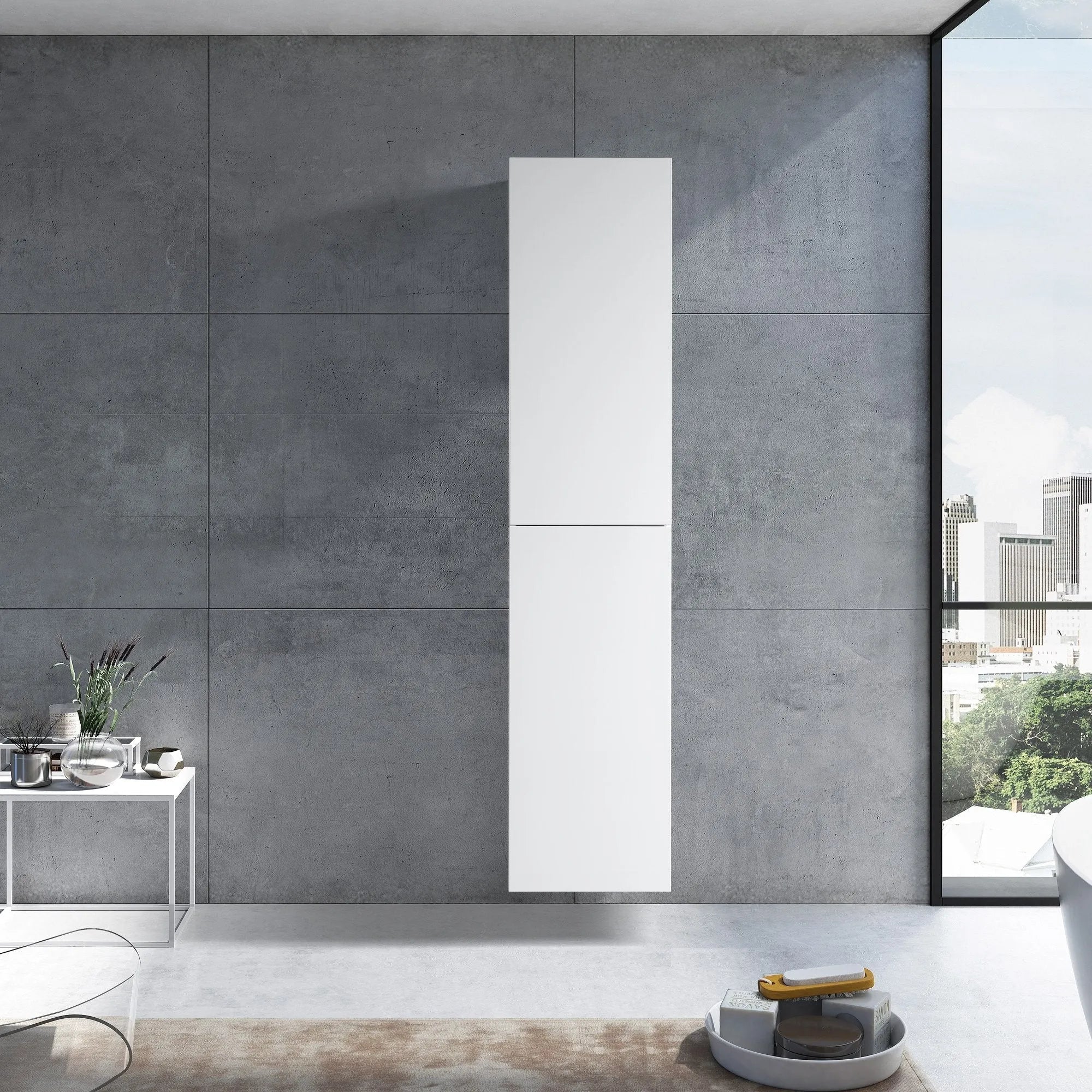 MELA - CLARK 400 Gloss White Wall Hung Tallboy-Vanities-from our-MELA-supplier–available at Bathroom City Perth