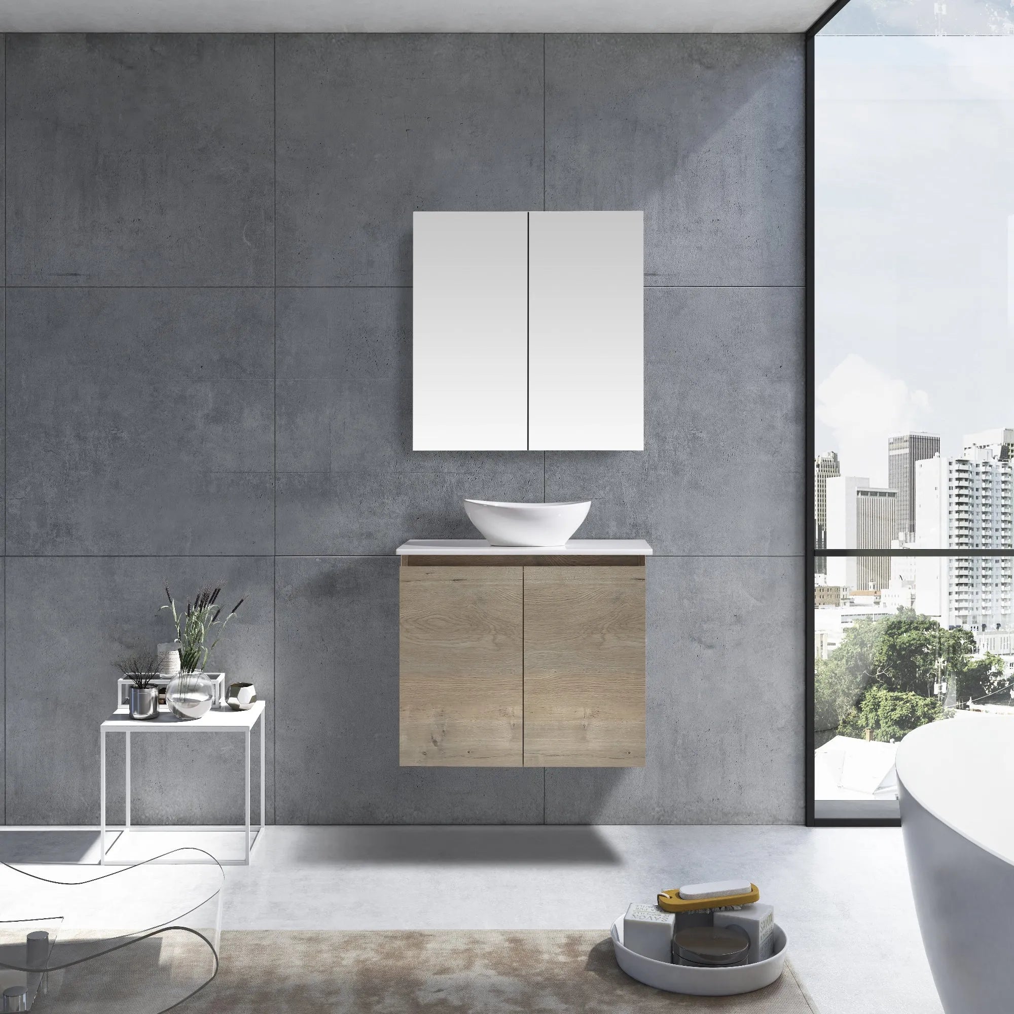 MELA - CLARK 750 Sorrento Oak Wall Hung Vanity with 2 Doors-Vanities-from our-MELA-supplier–available at Bathroom City Perth