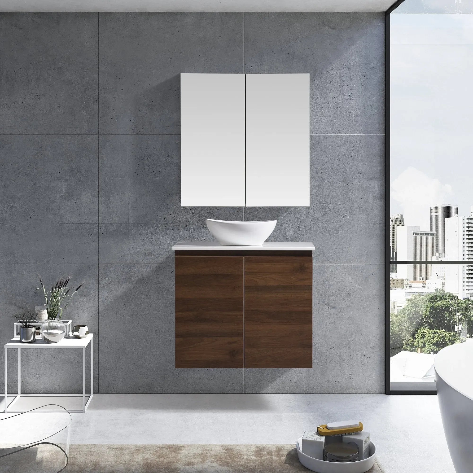 MELA - CLARK 750 Walnut Wall Hung Vanity with 2 Doors-Vanities-from our-MELA-supplier–available at Bathroom City Perth