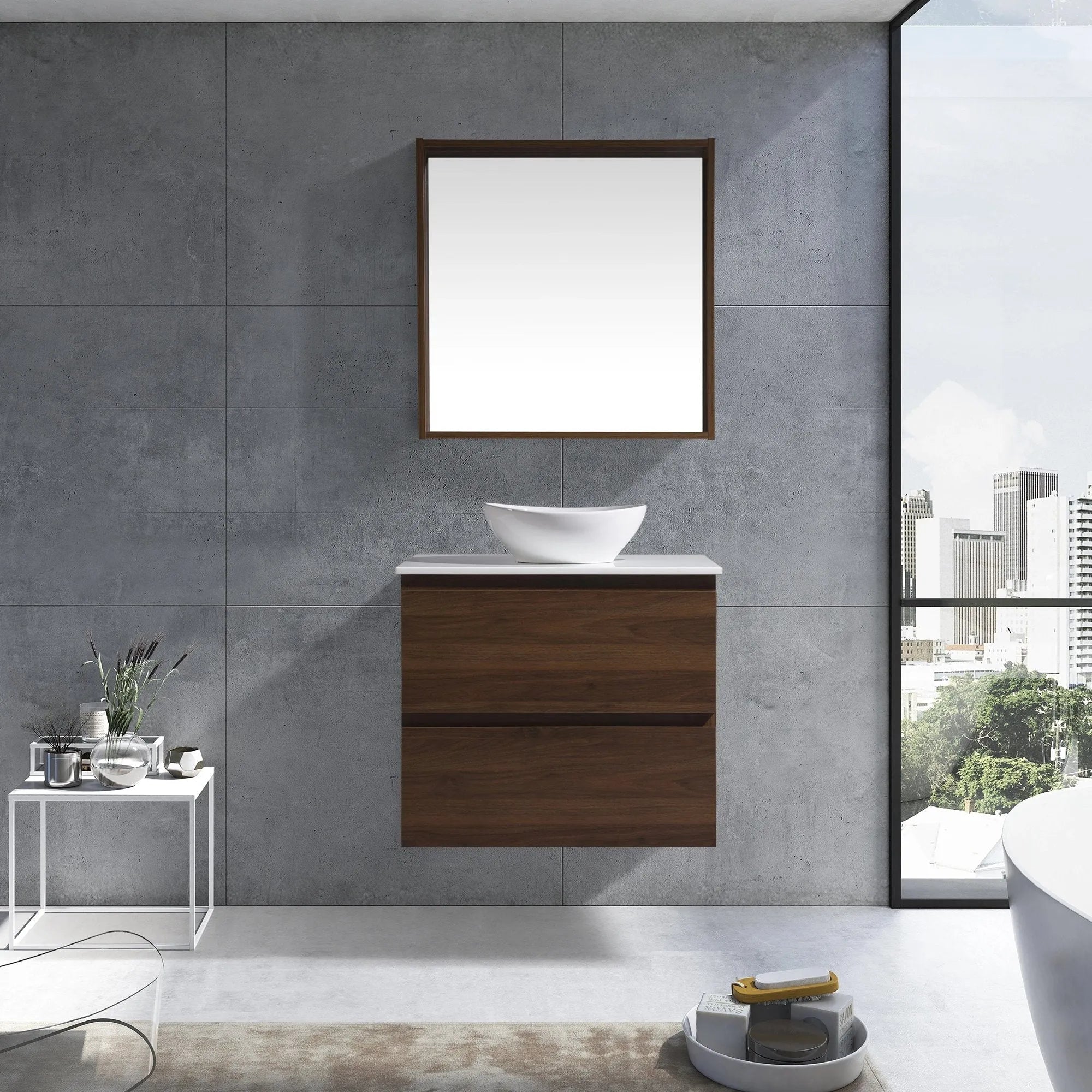 MELA - CLARK 900 Walnut Wall Hung Vanity with 2 Drawers-Vanities-from our-MELA-supplier–available at Bathroom City Perth