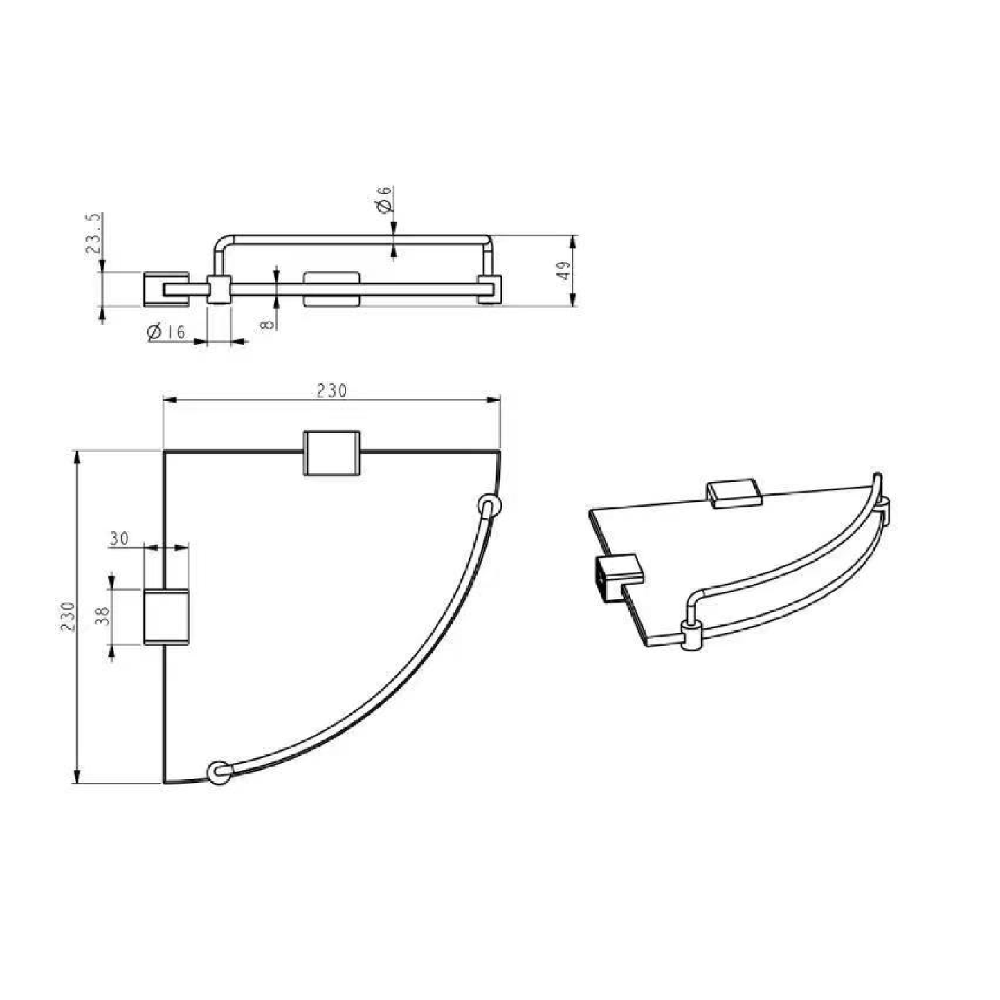 MELA - Corner Glass Shelf Gun MetalAccessories – available at Bathroom City Perth